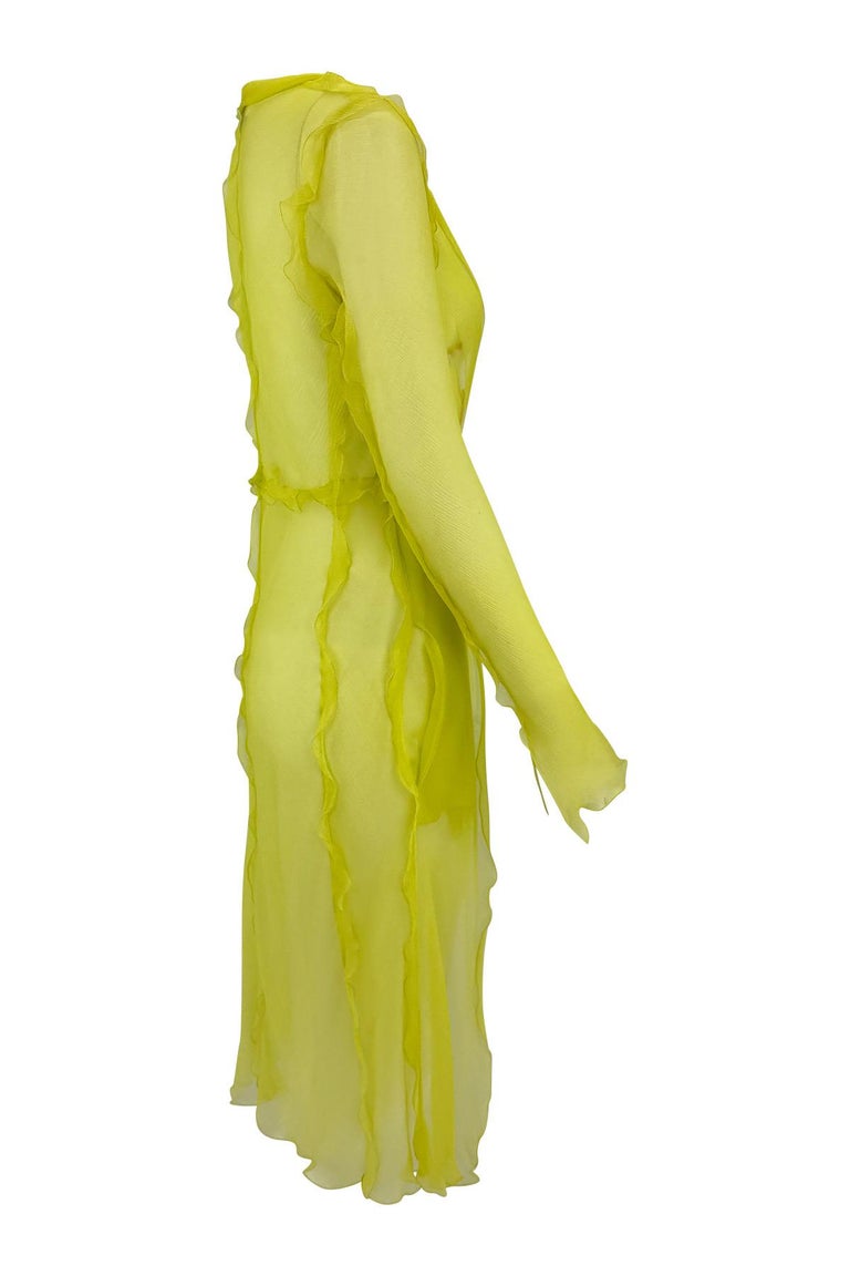 S/S 2000 Fendi by Karl Lagerfeld Sheer Acid Green Chiffon Ruffle Dress Coverup at 1stDibs S/S 2000 Fendi by Karl Lagerfeld Sheer Acid Green Chiffon Ruffle Dress Coverup at 1stDibs