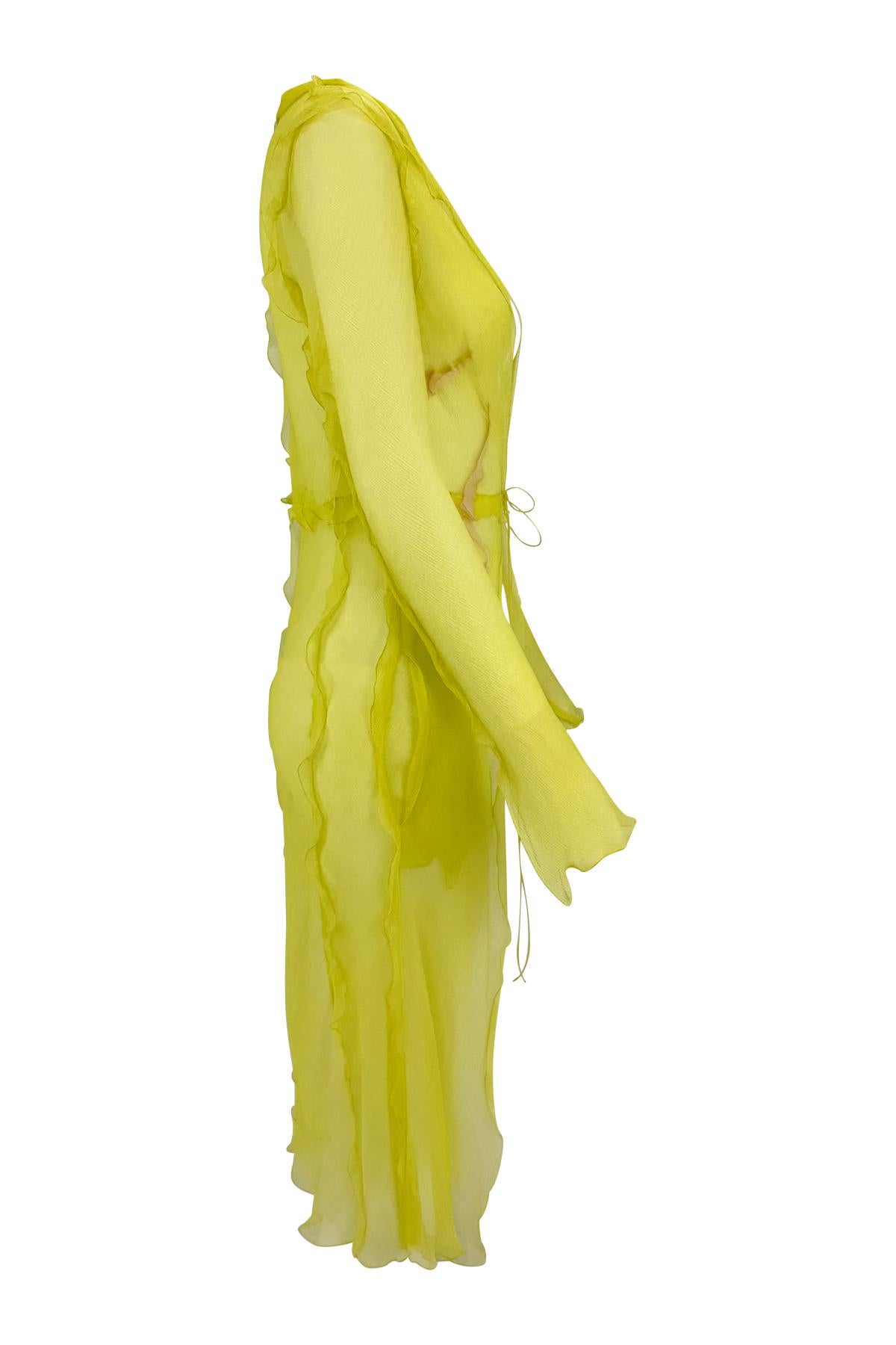 S/S 2000 Fendi by Karl Lagerfeld Sheer Acid Green Chiffon Ruffle Dress Coverup en venta 4