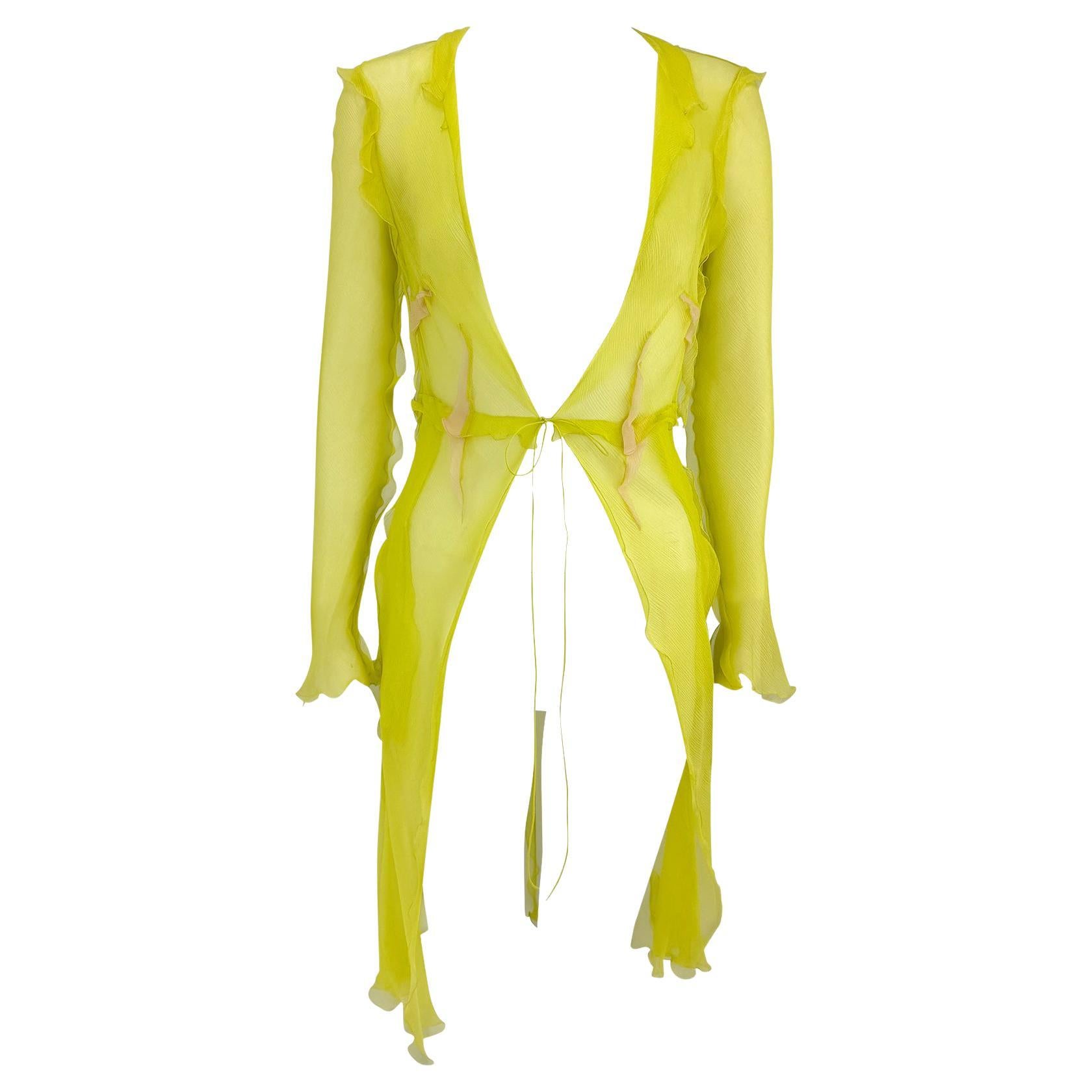 S/S 2000 Fendi by Karl Lagerfeld Sheer Acid Green Chiffon Ruffle Dress Coverup en venta