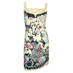 S/S 2000 Gianni Versace by Donatella Beige Floral Chinoiserie Slip Dress
