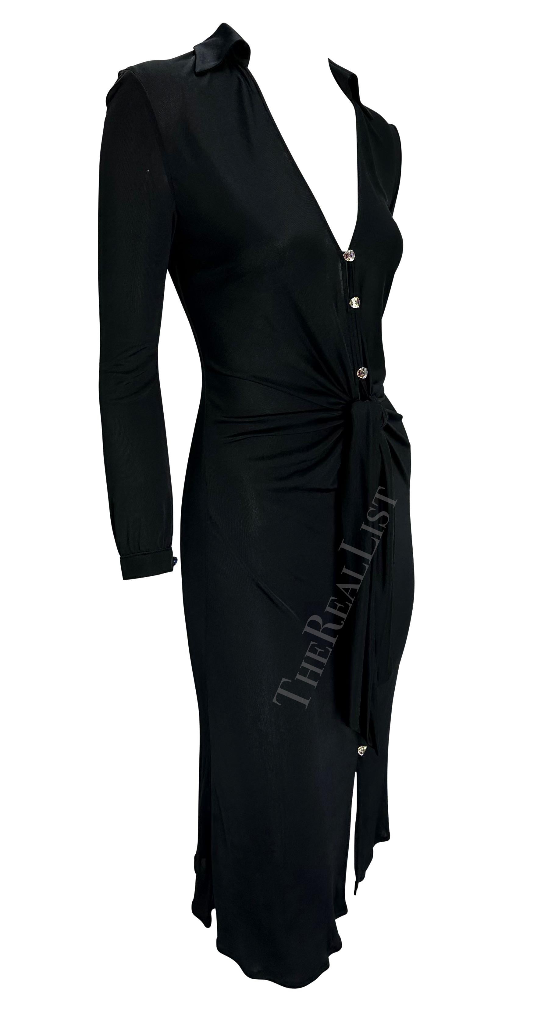 S/S 2000 Gianni Versace by Donatella Black Stretch Viscose Rhinestone Y2K Dress For Sale 5