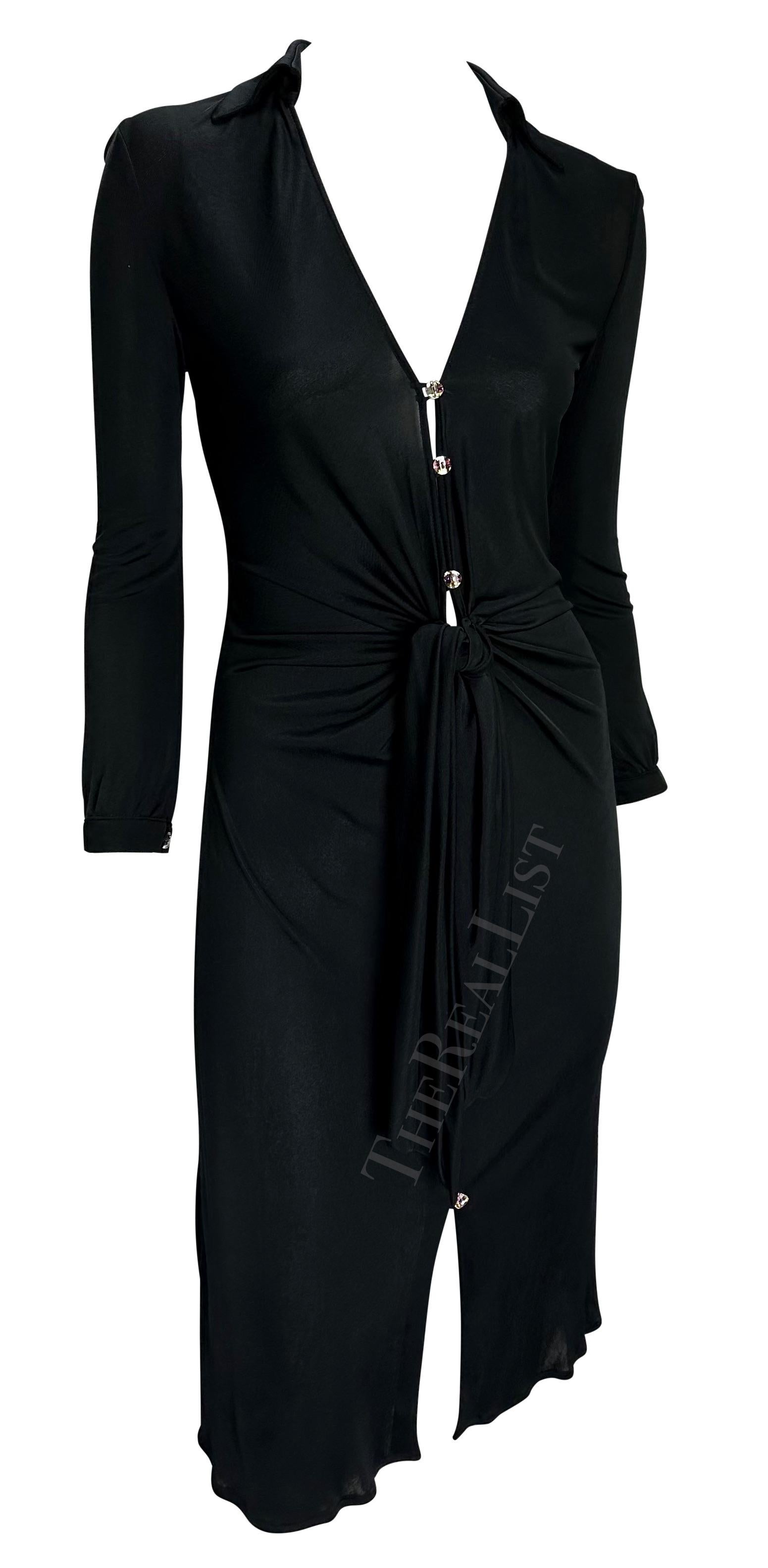 S/S 2000 Gianni Versace by Donatella Black Stretch Viscose Rhinestone Y2K Dress For Sale 6
