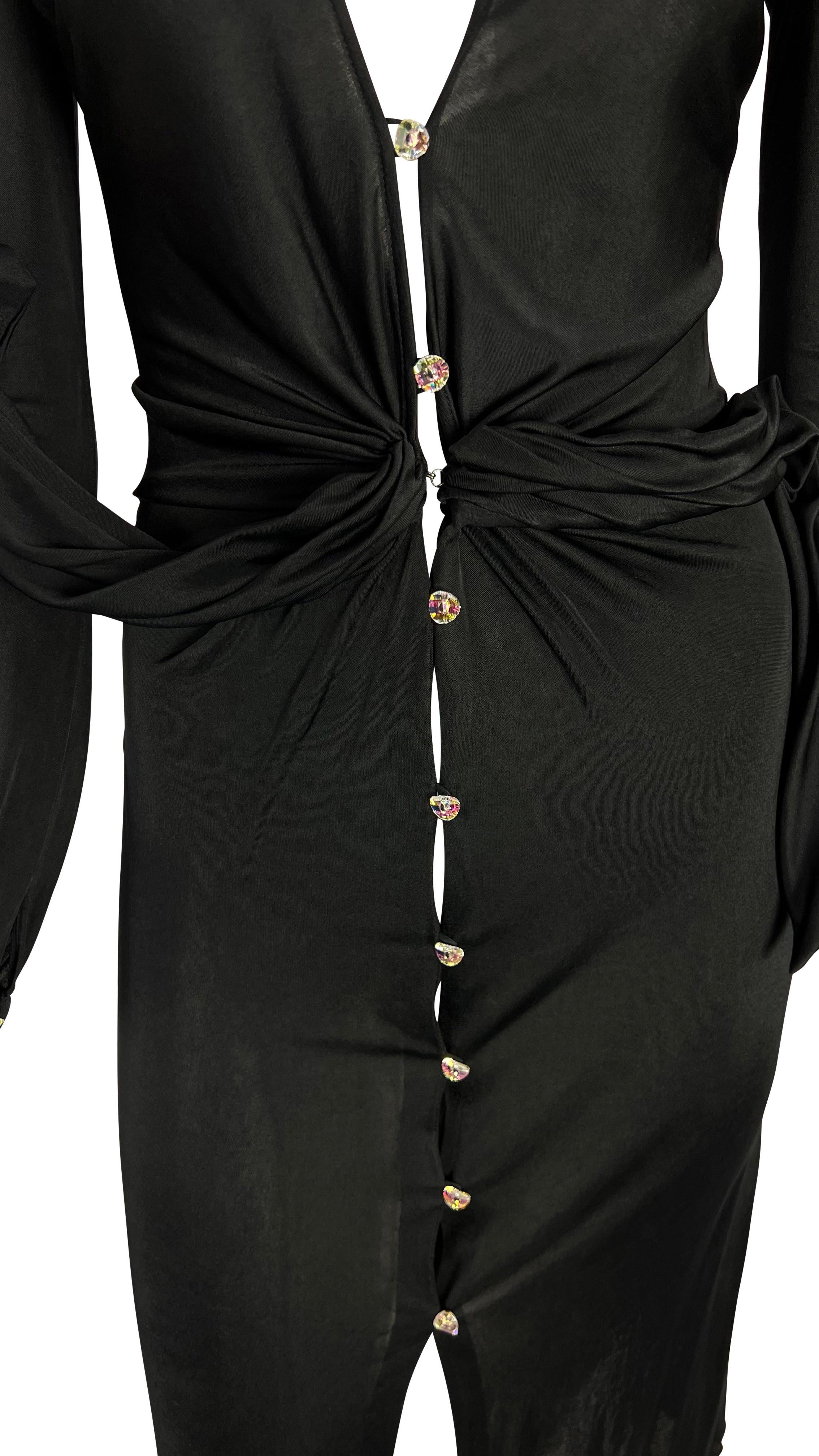 S/S 2000 Gianni Versace by Donatella Black Stretch Viscose Rhinestone Y2K Dress For Sale 7