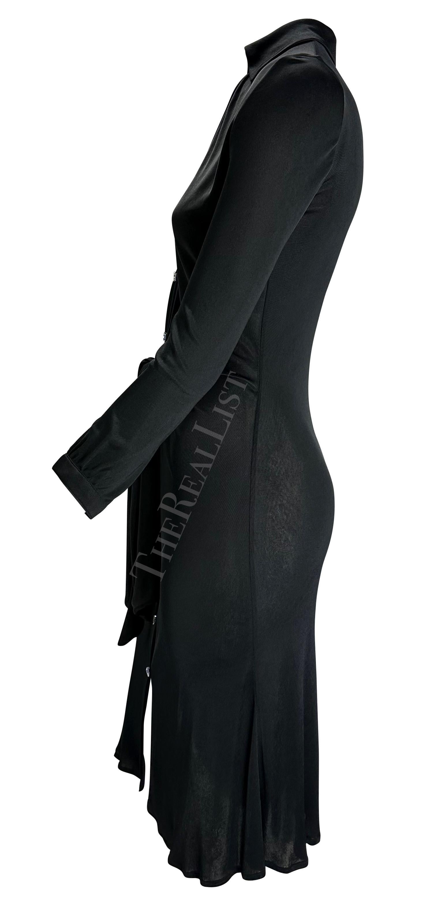 S/S 2000 Gianni Versace by Donatella Black Stretch Viscose Rhinestone Y2K Dress For Sale 1