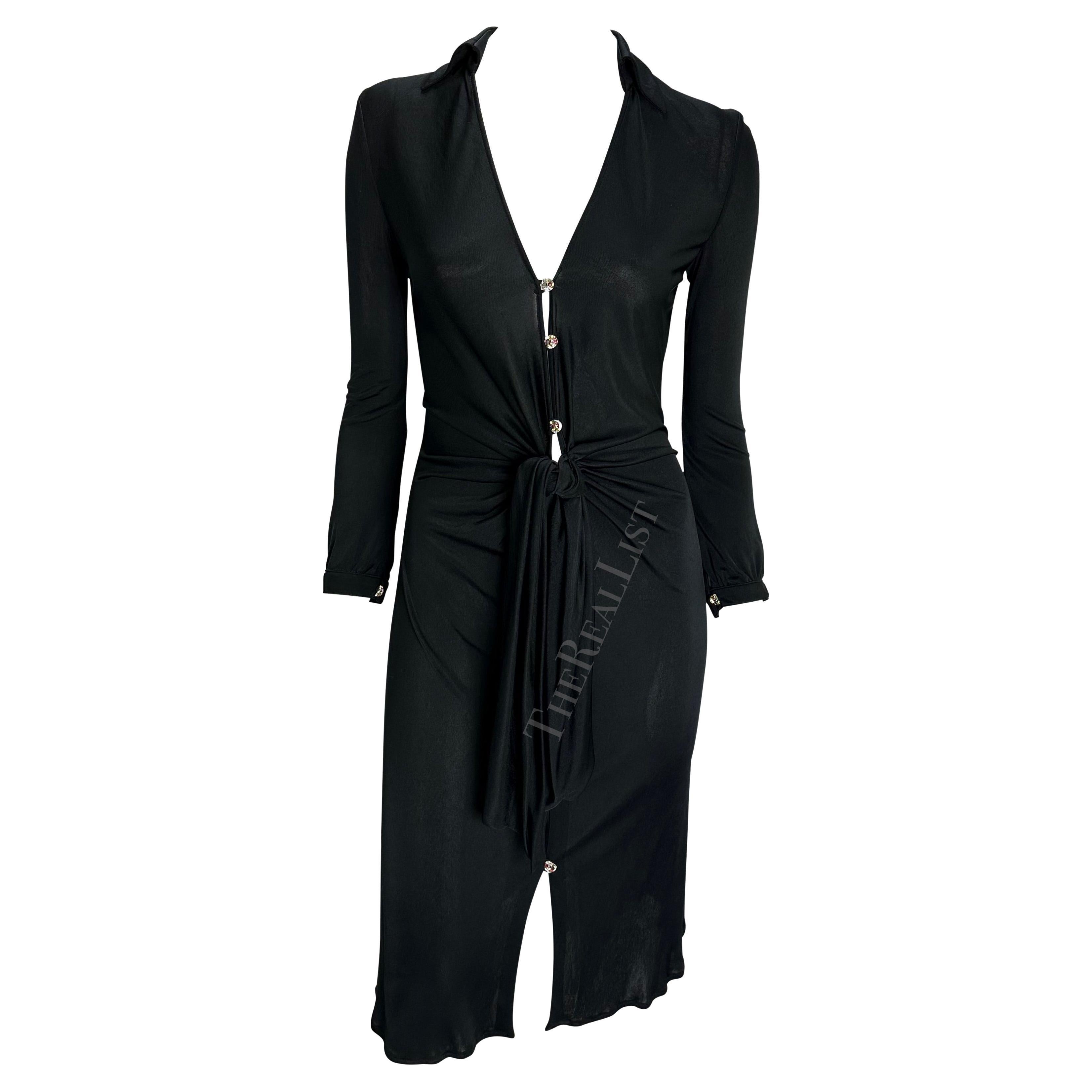 S/S 2000 Gianni Versace by Donatella Black Stretch Viscose Rhinestone Y2K Dress