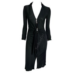 F/S 2000 Gianni Versace by Donatella Schwarzes Kleid aus Stretch-Viskose mit Strass Y2K