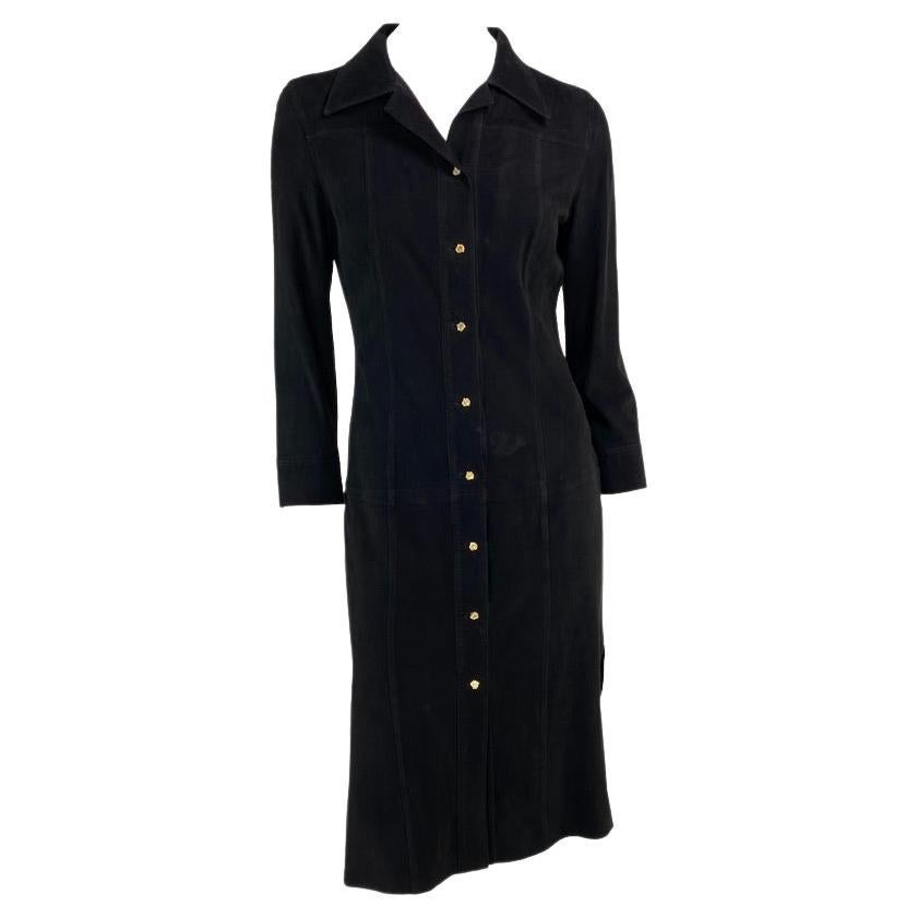 S/S 2000 Gianni Versace by Donatella Black Suede Medusa Button Up Dress For Sale