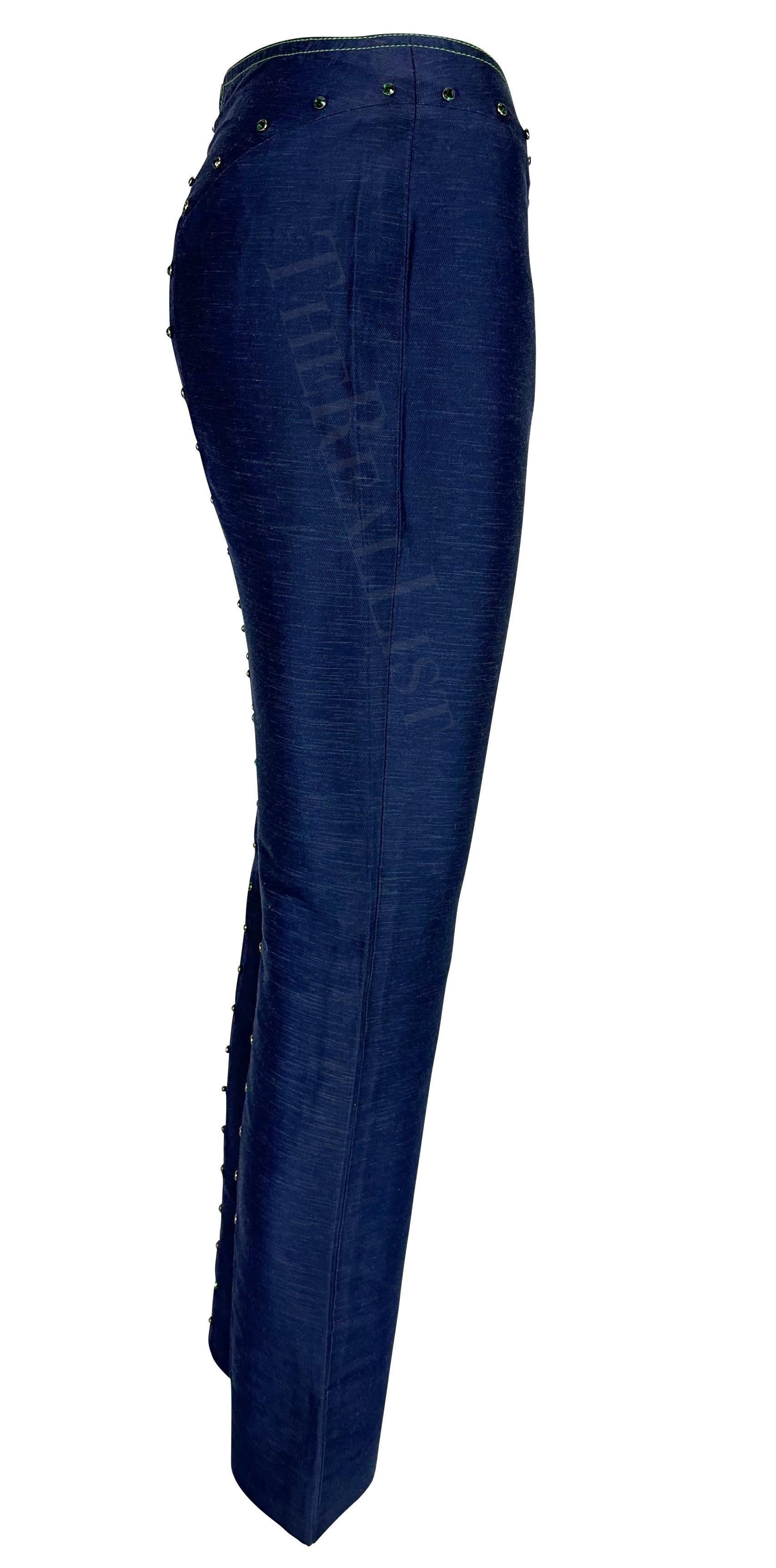Pantalon de défilé à strass Gianni Versace by Donatella Blue Chambray, P/E 2000 Pour femmes en vente