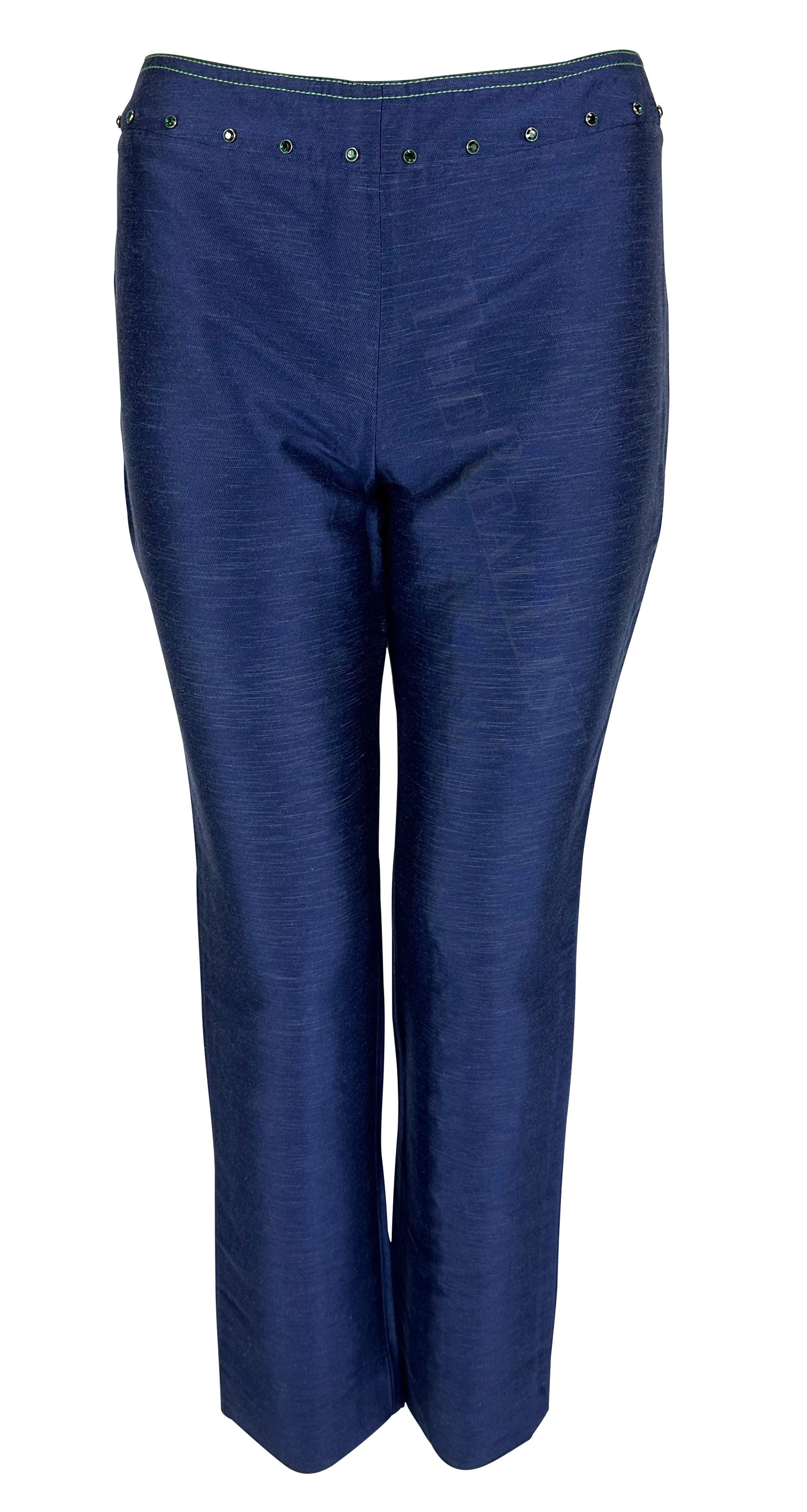Pantalon de défilé à strass Gianni Versace by Donatella Blue Chambray, P/E 2000 en vente 2