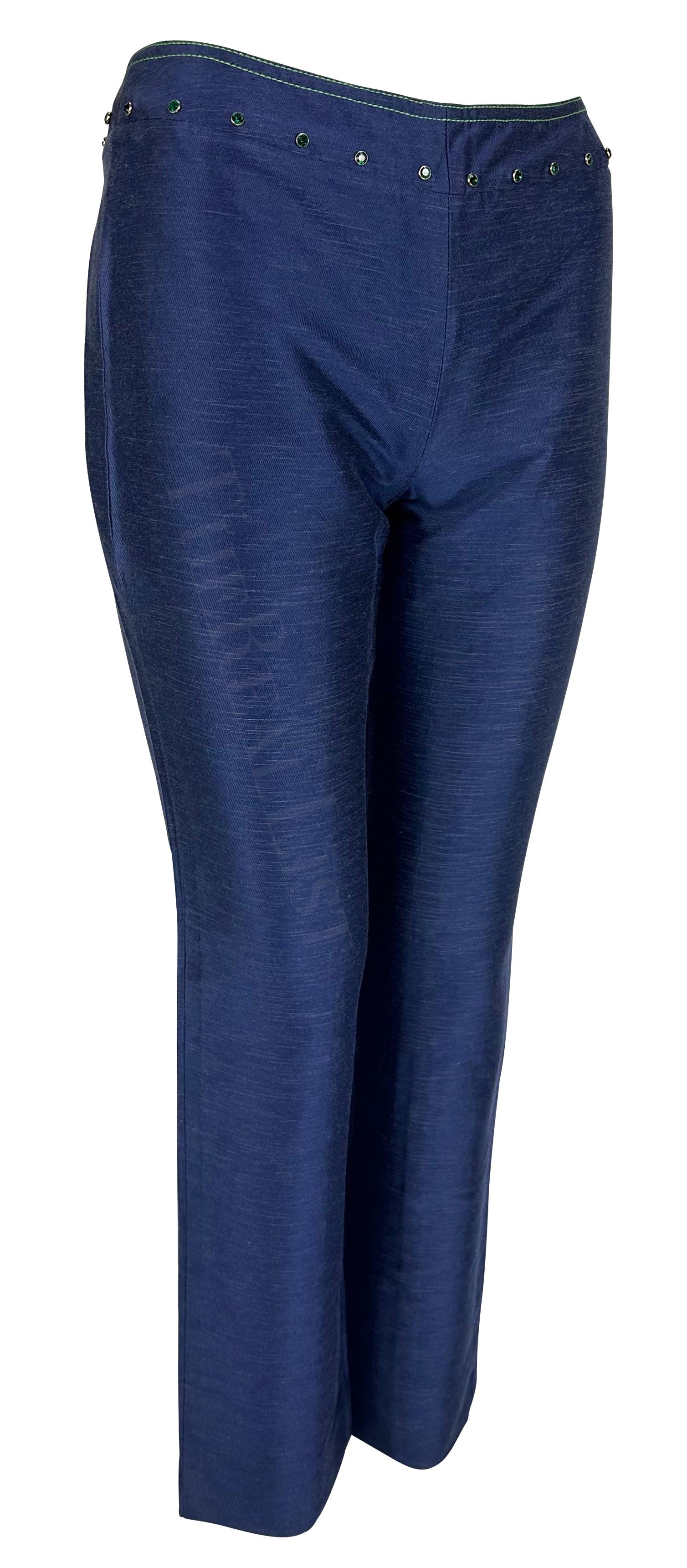 S/S 2000 Gianni Versace by Donatella Blue Chambray Rhinestone Runway Pants For Sale 4