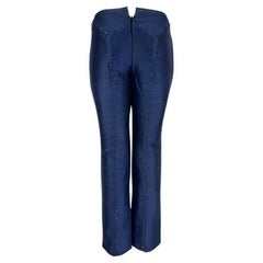 Pantaloni da passerella P/E 2000 Gianni Versace for Gianni Versace, Donatella Versace Blu Chambray con strass