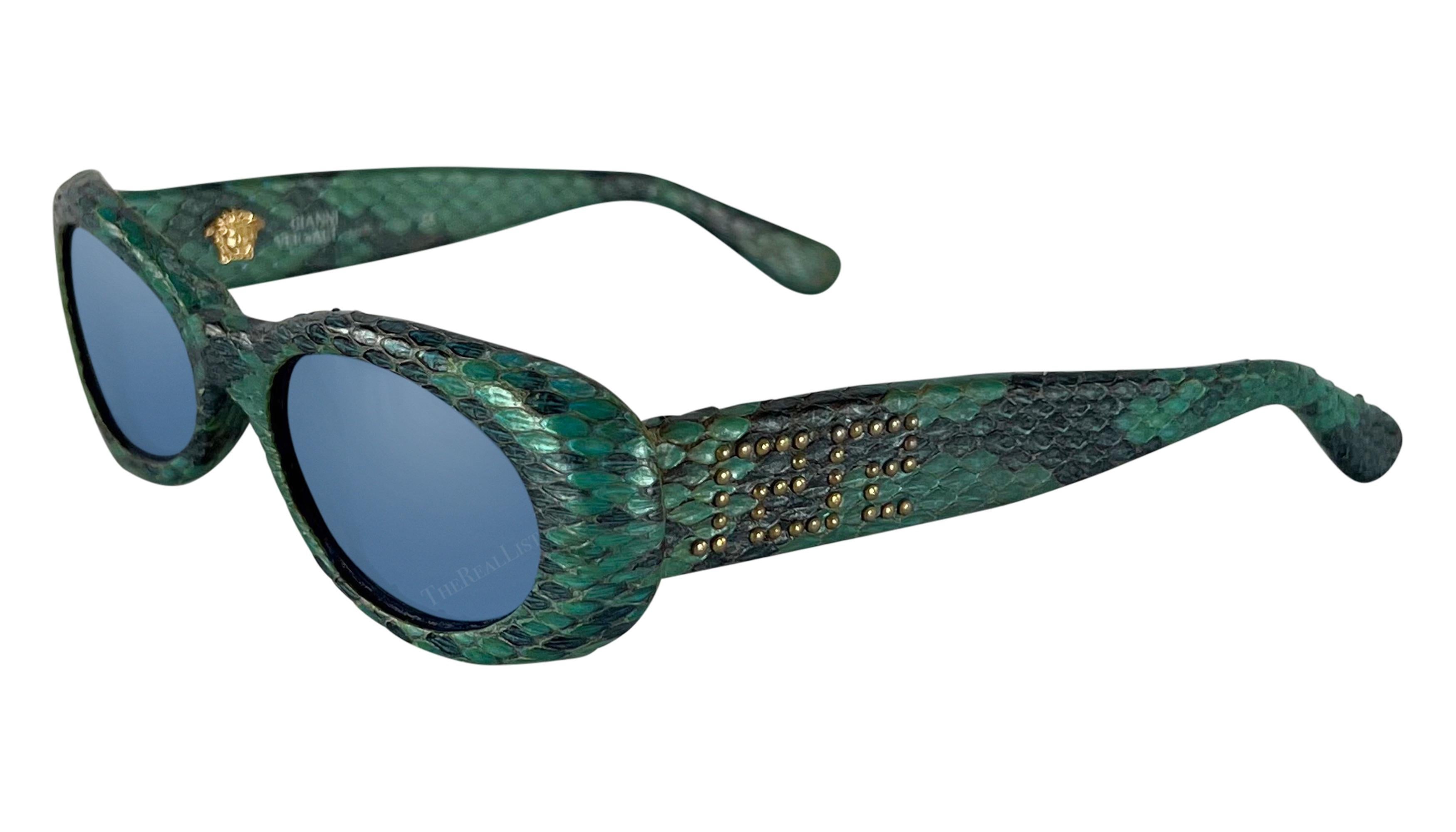 Women's S/S 2000 Gianni Versace by Donatella Blue Genuine Python Oval Sunglasses For Sale