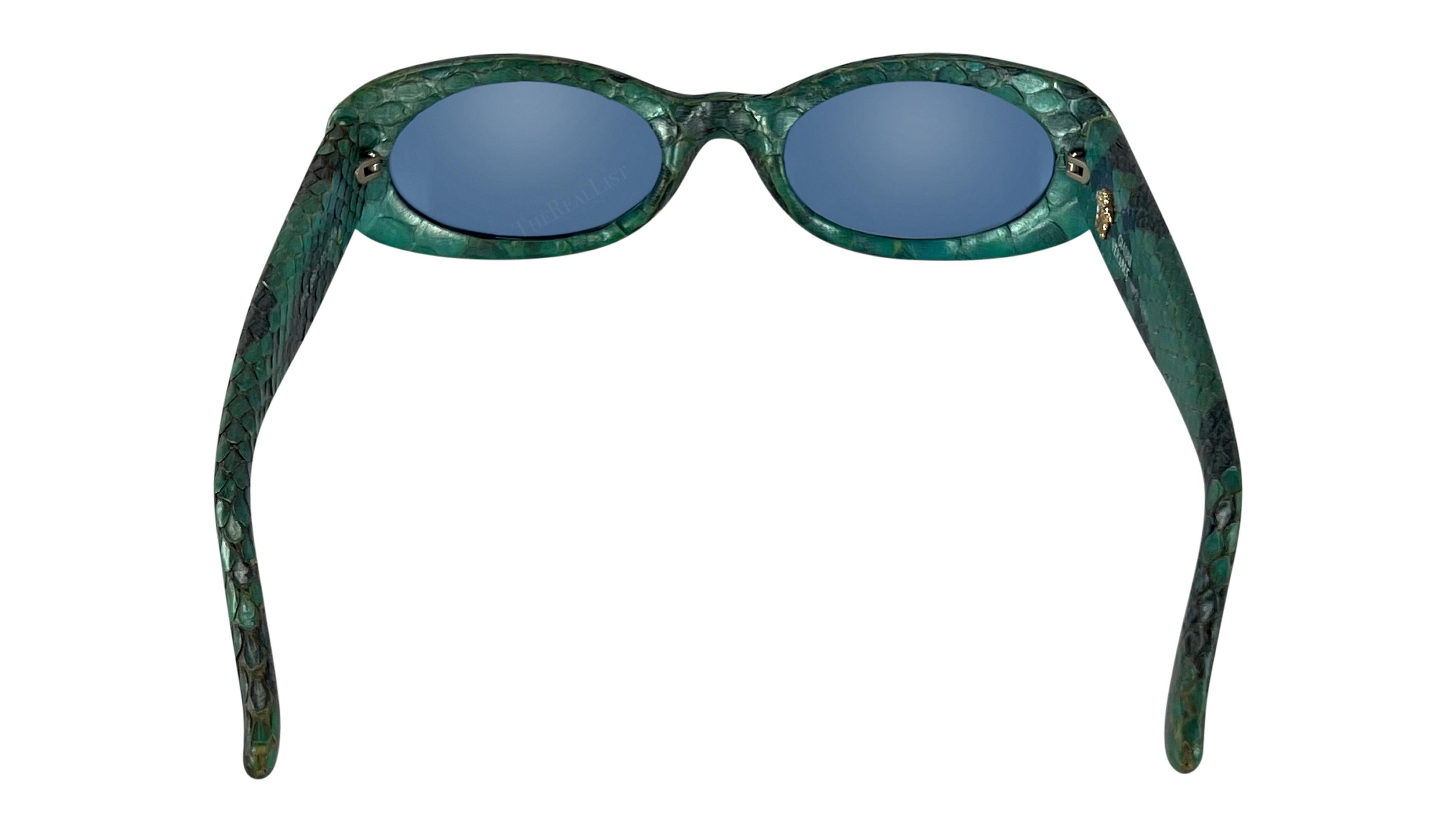 S/S 2000 Gianni Versace by Donatella Blue Genuine Python Oval Sunglasses For Sale 2