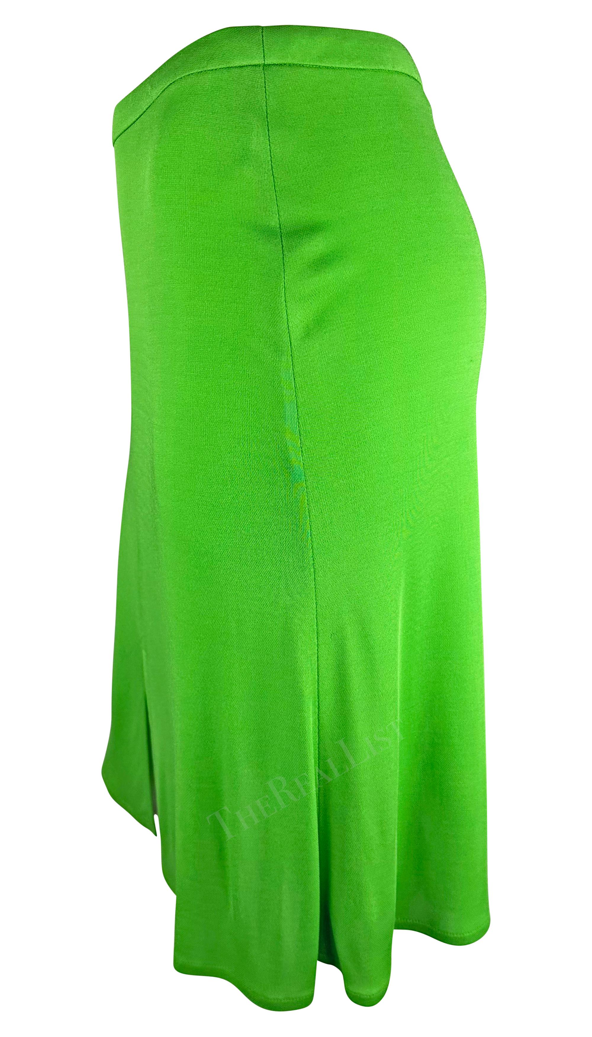 S/S 2000 Gianni Versace by Donatella Bright Green Viscose Slit Skirt In Good Condition For Sale In West Hollywood, CA