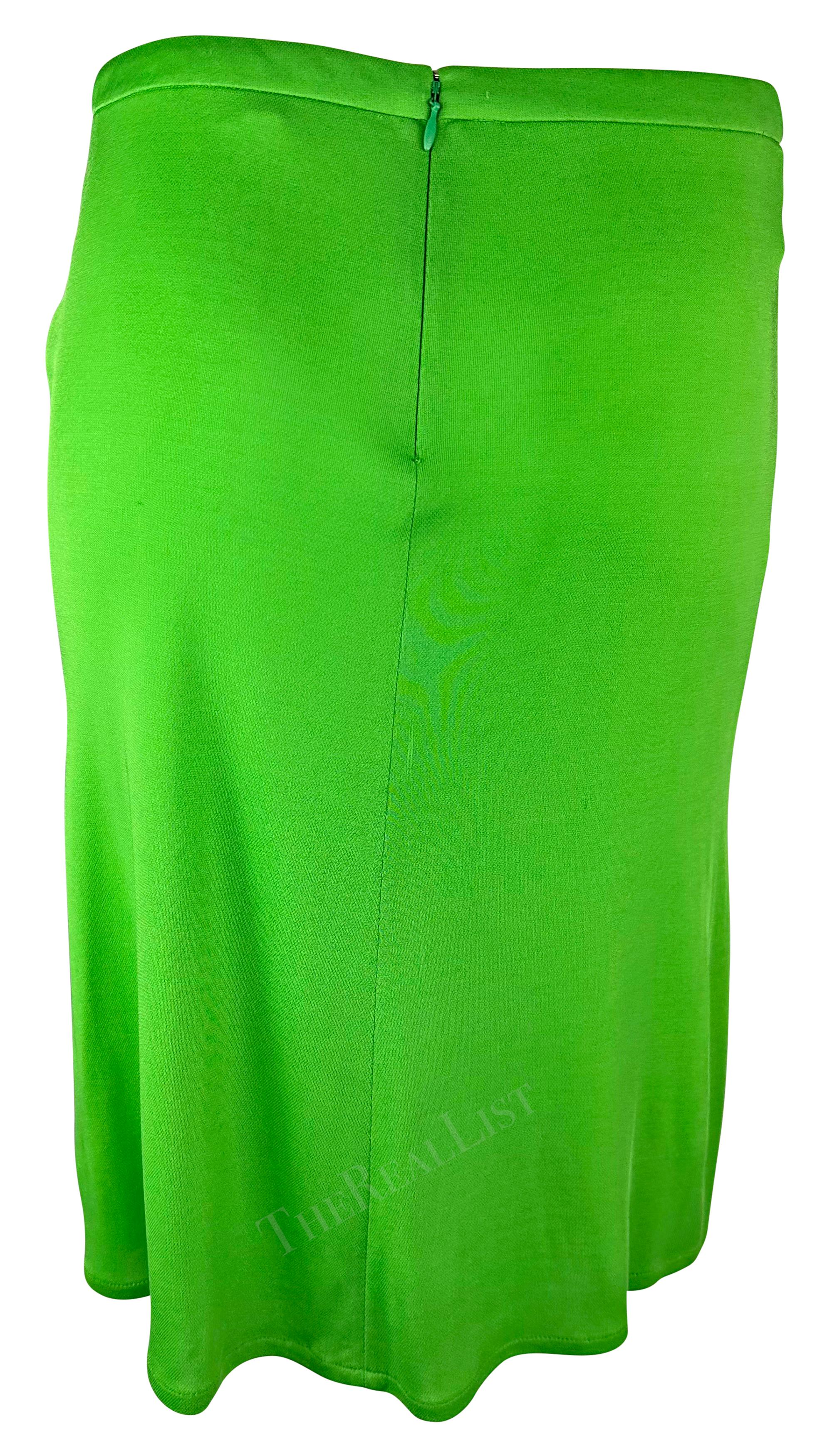 Women's or Men's S/S 2000 Gianni Versace by Donatella Bright Green Viscose Slit Skirt For Sale