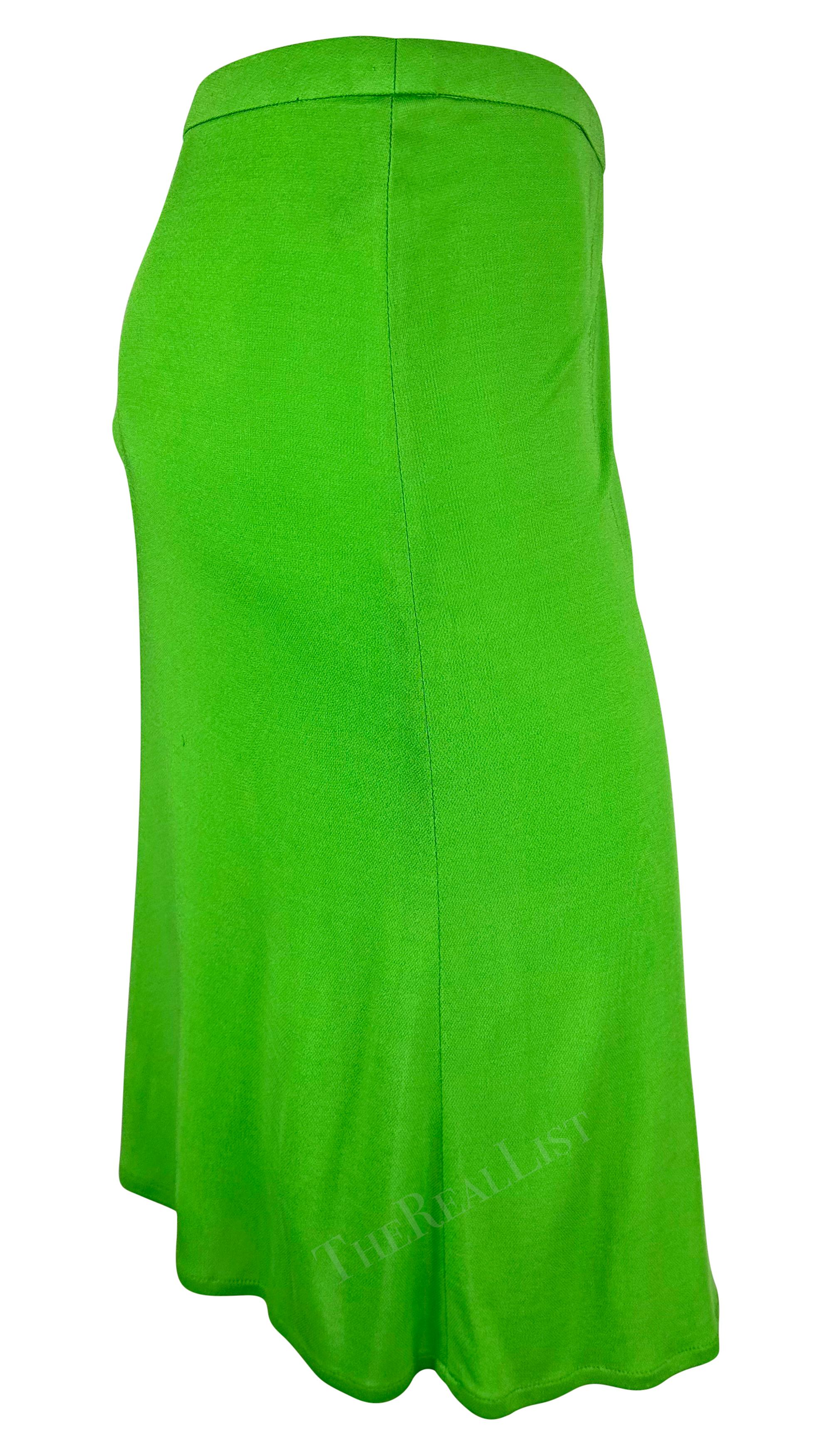 S/S 2000 Gianni Versace by Donatella Bright Green Viscose Slit Skirt For Sale 1