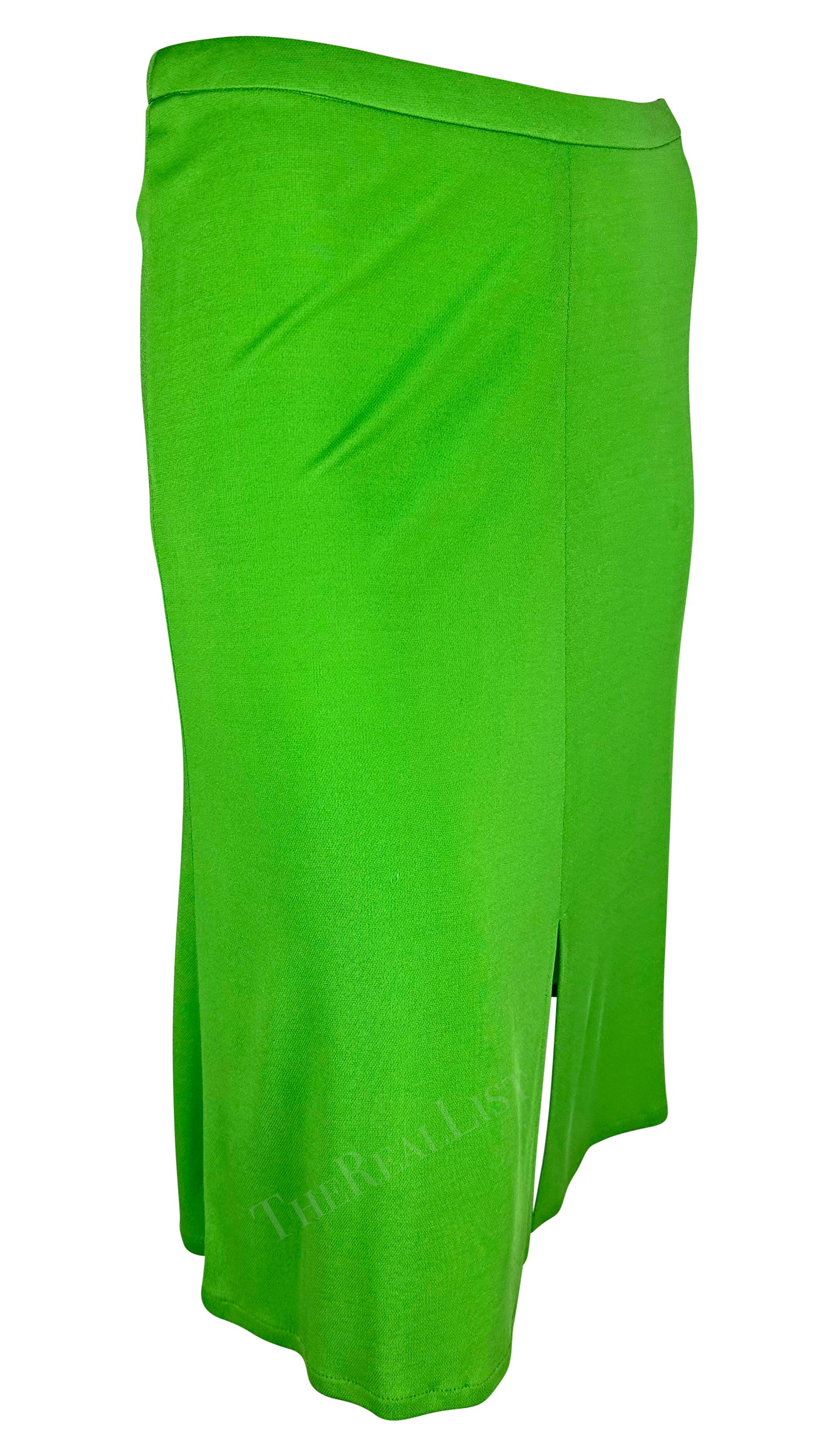 S/S 2000 Gianni Versace by Donatella Bright Green Viscose Slit Skirt For Sale 2