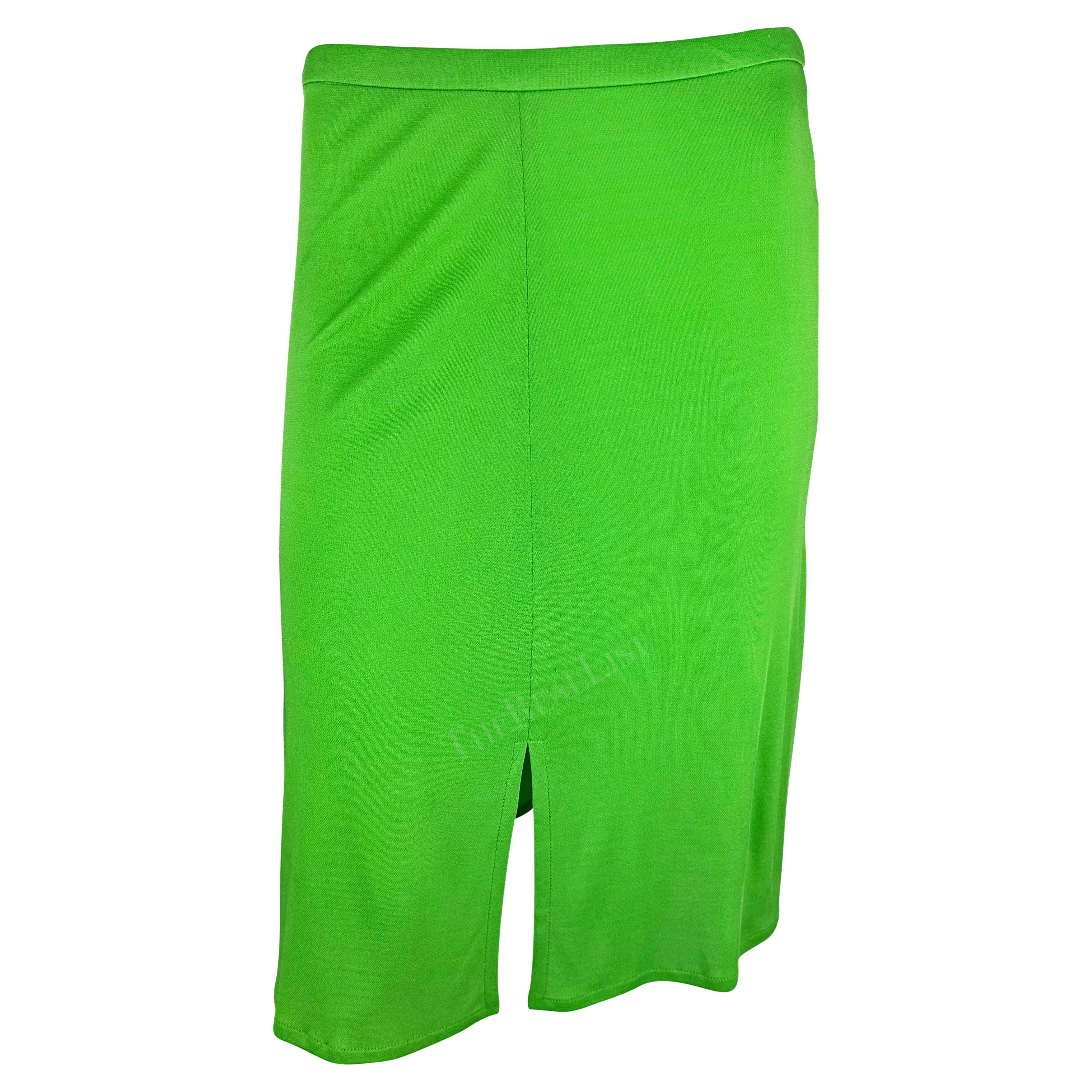 S/S 2000 Gianni Versace by Donatella Bright Green Viscose Slit Skirt For Sale
