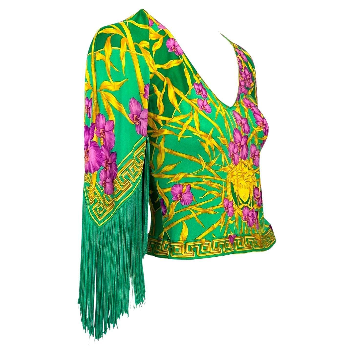 P/E 2000 Donatella Versace for Gianni Versace con Frange Medusa Bamboo Orchid Jungle Top in vendita 8