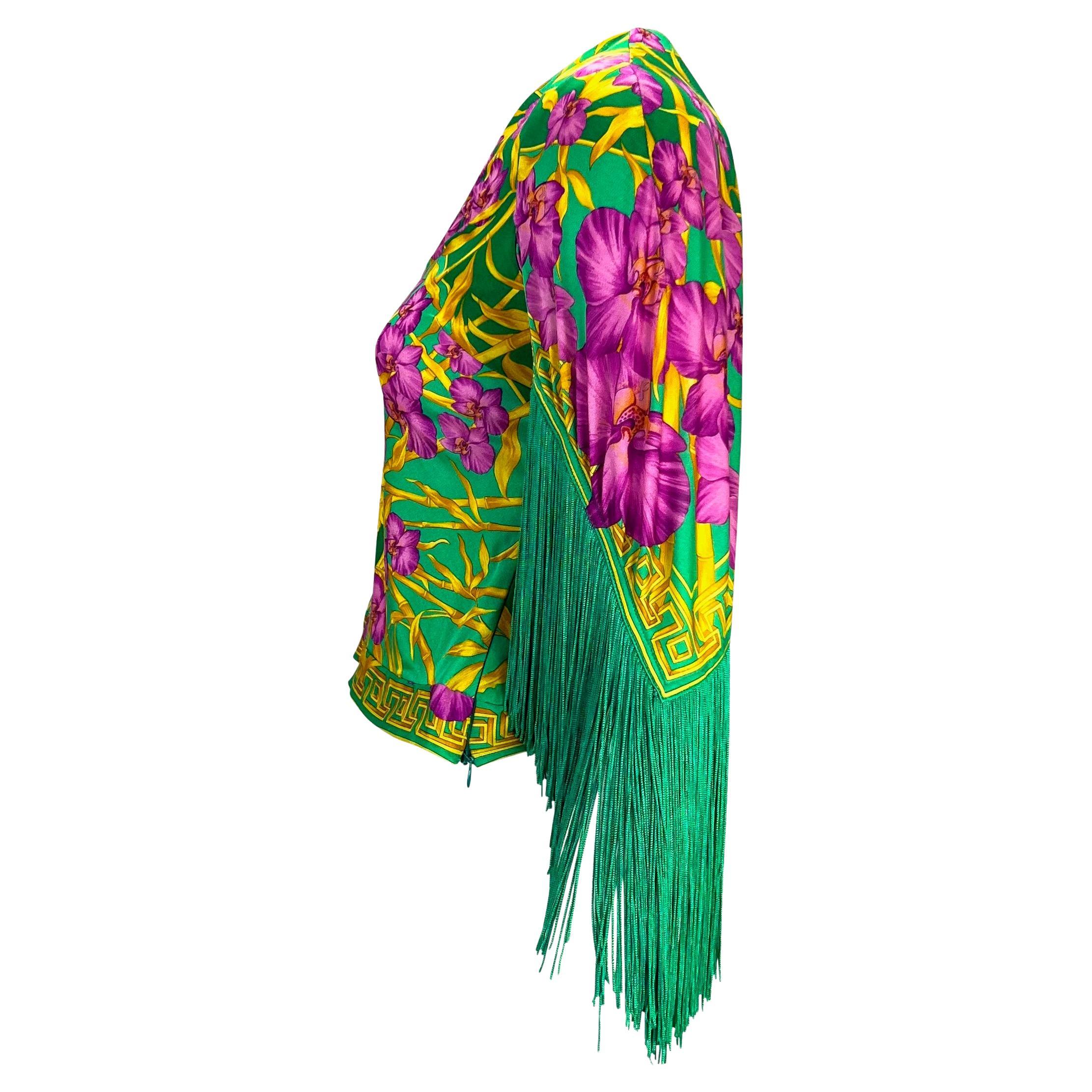 S/S 2000 Gianni Versace by Donatella Fringe Medusa Bamboo Orchid Jungle Top In Excellent Condition For Sale In West Hollywood, CA