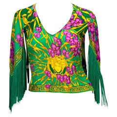 S/S 2000 Gianni Versace by Donatella Fringe Medusa Bamboo Orchid Jungle Top