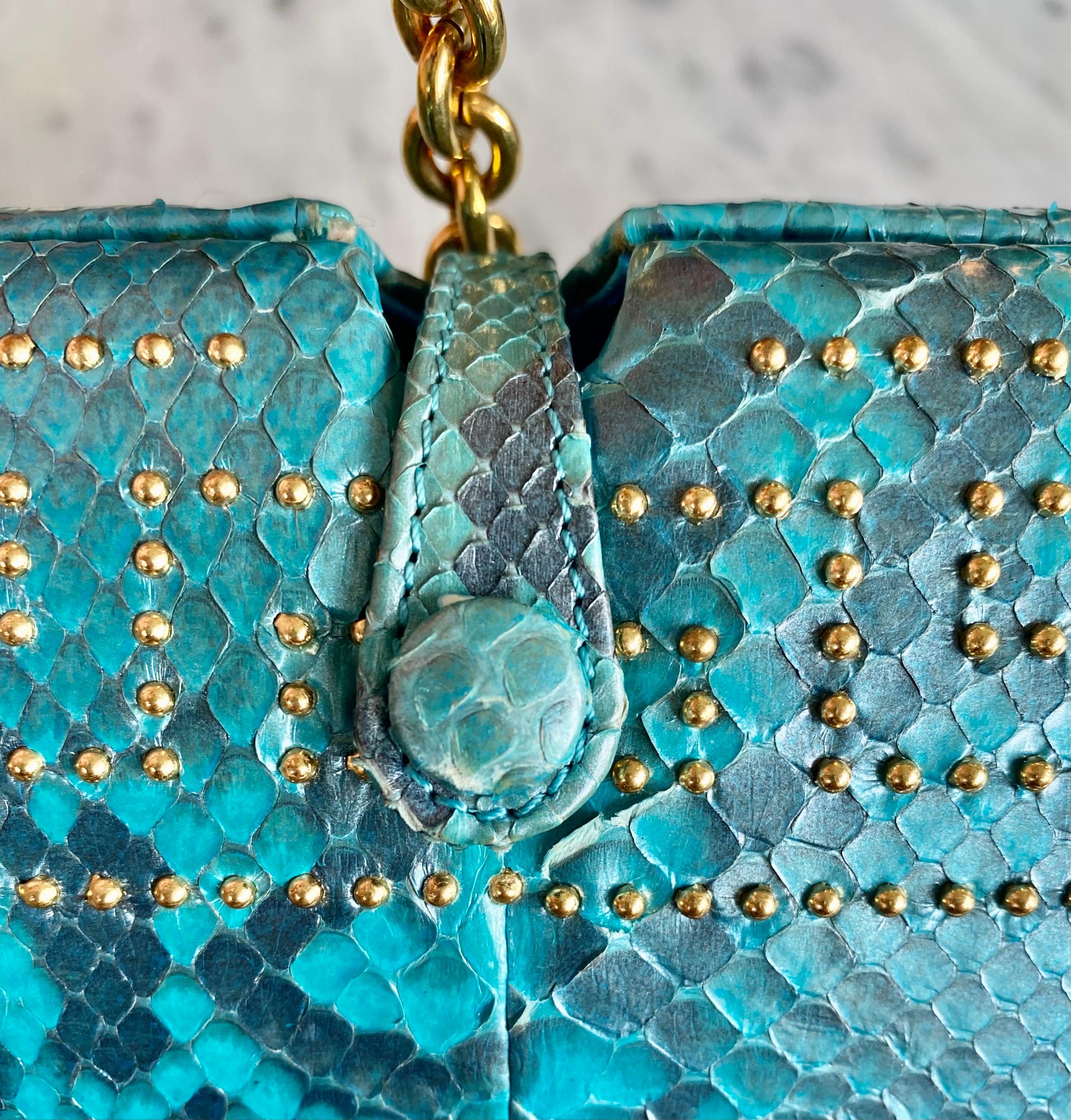 F/S 2000 Gianni Versace by Donatella Umwandelbare Clutch in Pythonblau, echte Pythonblau im Angebot 5