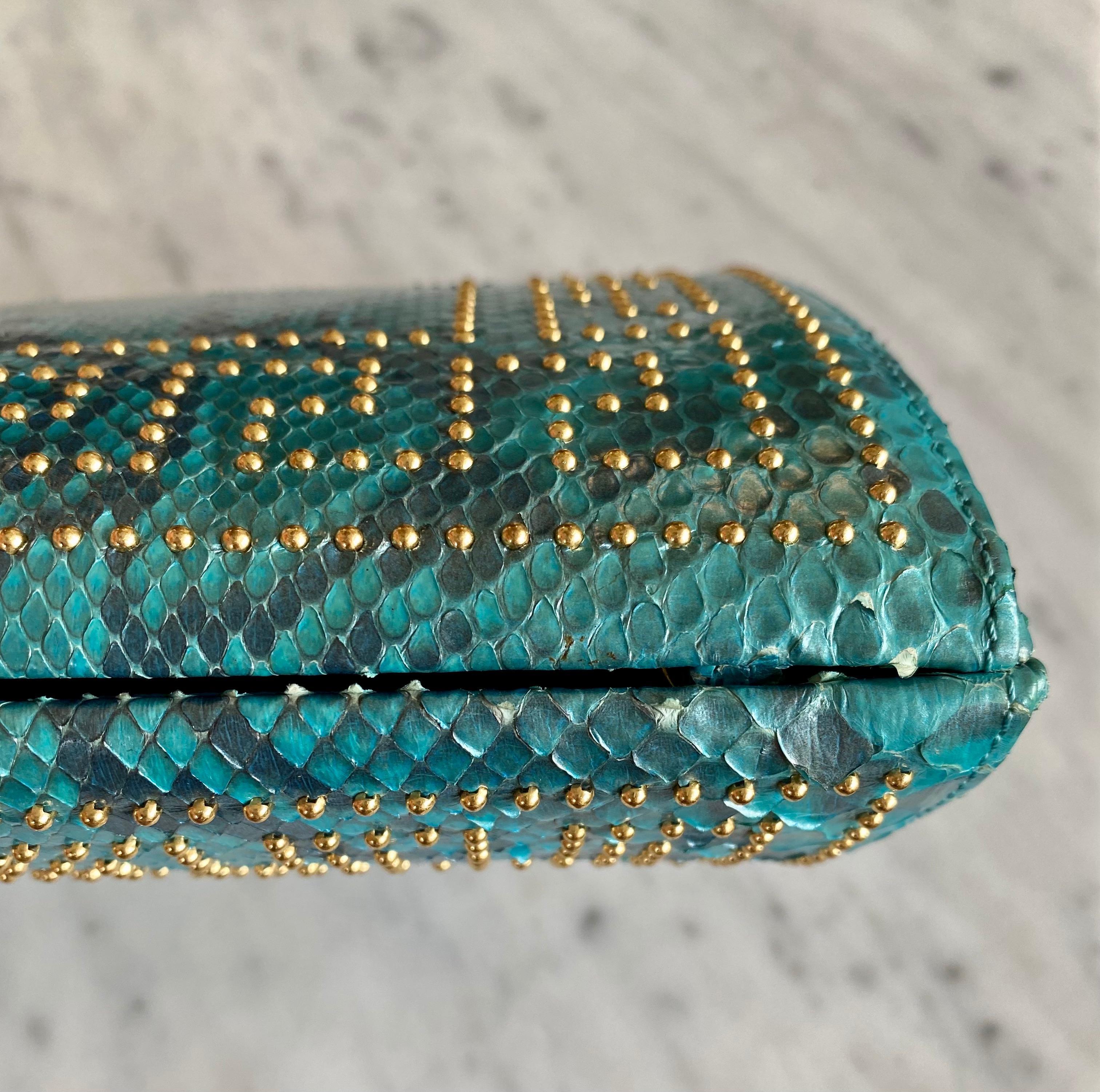 F/S 2000 Gianni Versace by Donatella Umwandelbare Clutch in Pythonblau, echte Pythonblau im Angebot 6