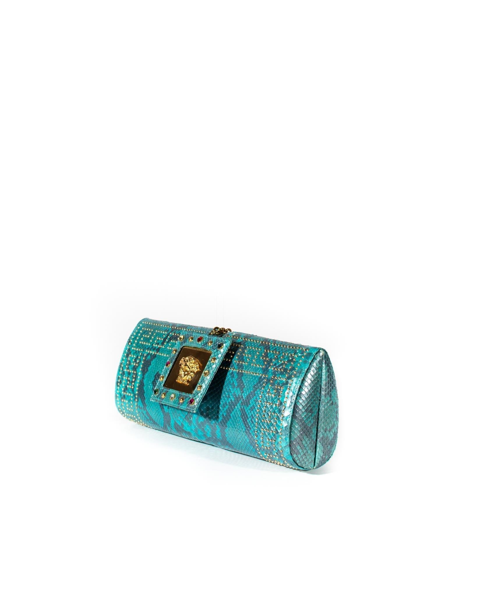 F/S 2000 Gianni Versace by Donatella Umwandelbare Clutch in Pythonblau, echte Pythonblau im Angebot 1