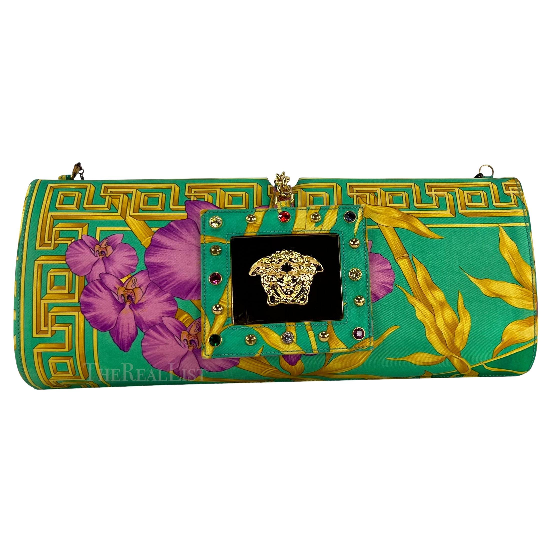 Women's S/S 2000 Gianni Versace by Donatella Green Floral Convertible Runway Clutch For Sale