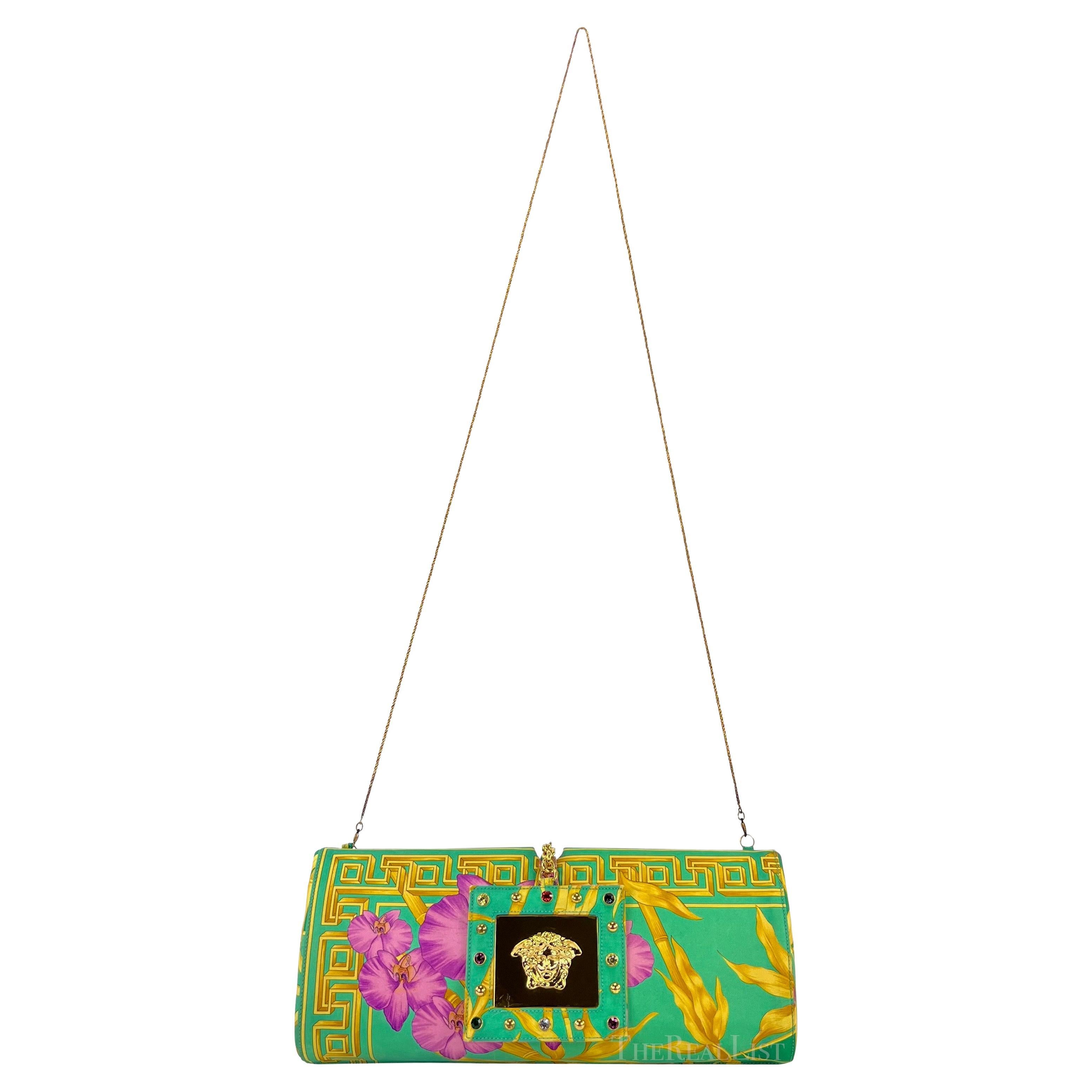 S/S 2000 Gianni Versace by Donatella Green Floral Convertible Runway Clutch For Sale 2