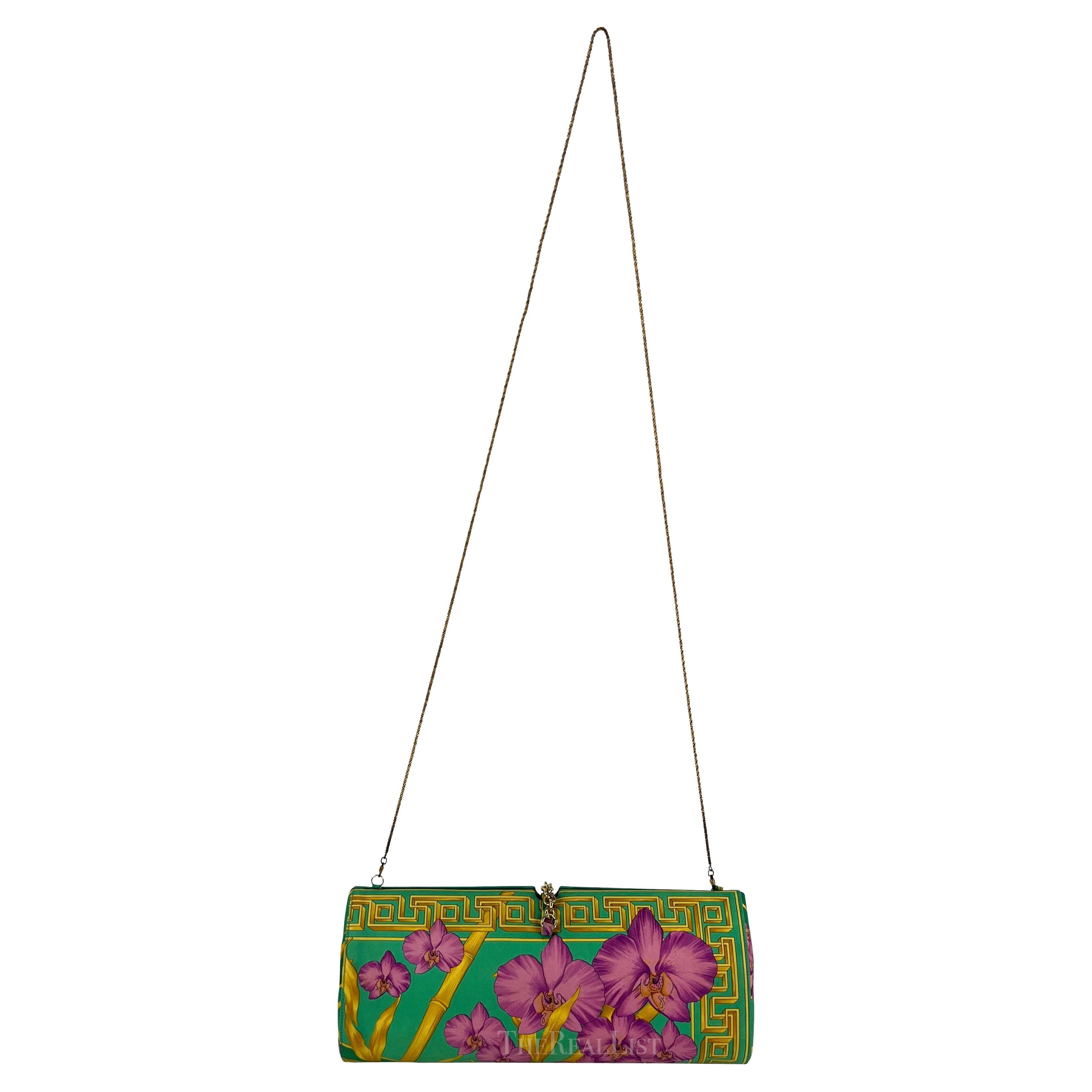 S/S 2000 Gianni Versace by Donatella Green Floral Convertible Runway Clutch For Sale 5
