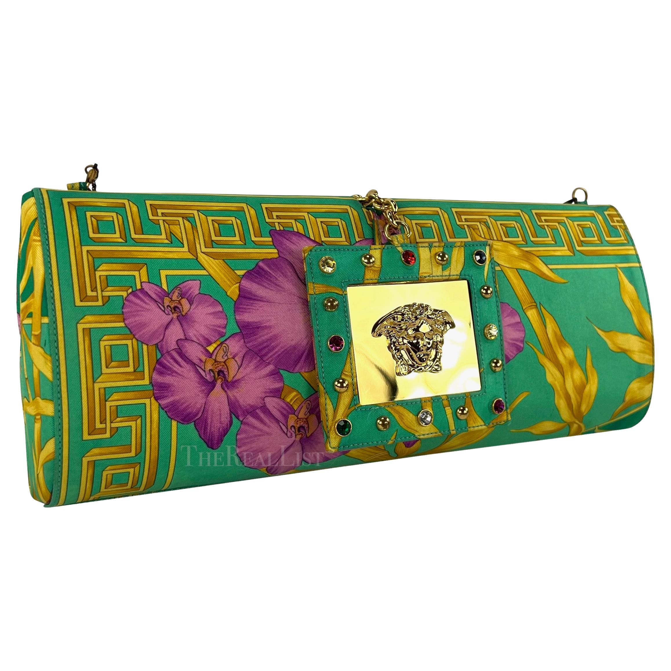 S/S 2000 Gianni Versace by Donatella Green Floral Convertible Runway Clutch For Sale