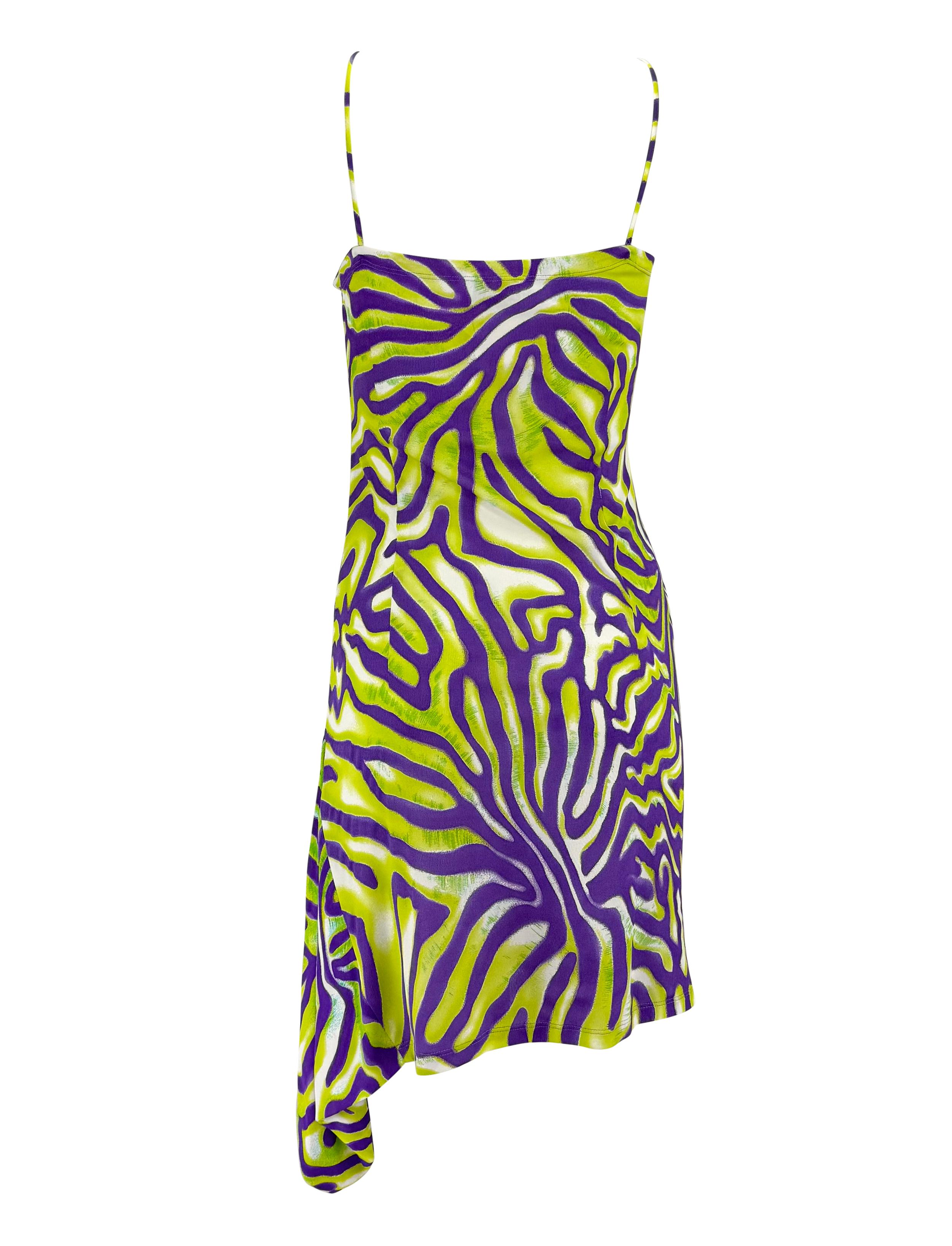 S/S 2000 Gianni Versace by Donatella Green Purple Abstract Print Cocktail Dress For Sale 2