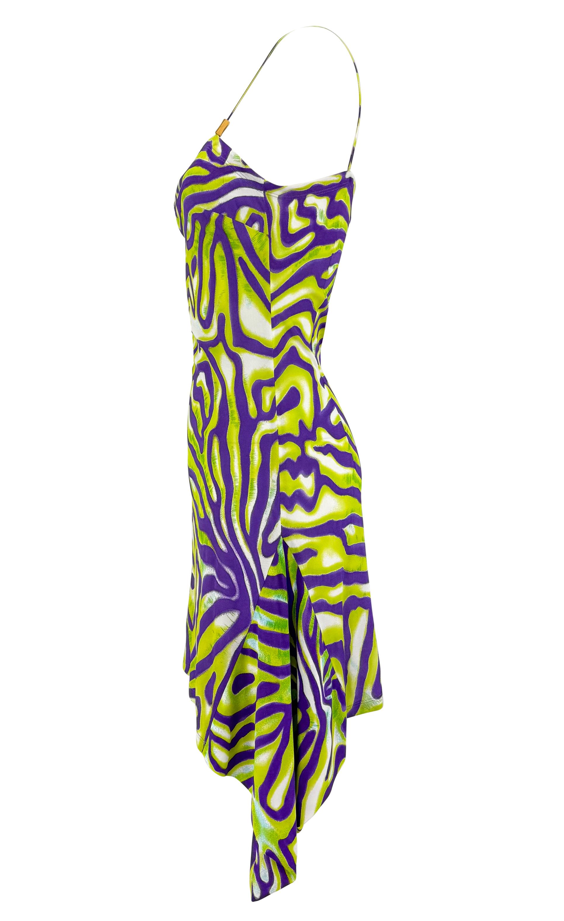 S/S 2000 Gianni Versace by Donatella Green Purple Abstract Print Cocktail Dress For Sale 3
