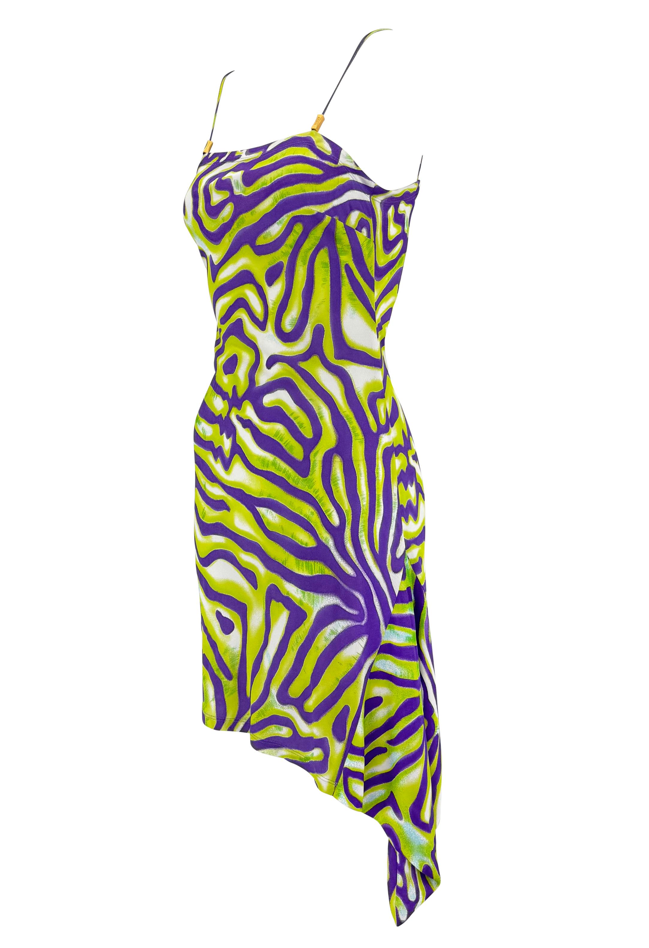 S/S 2000 Gianni Versace by Donatella Green Purple Abstract Print Cocktail Dress For Sale 4