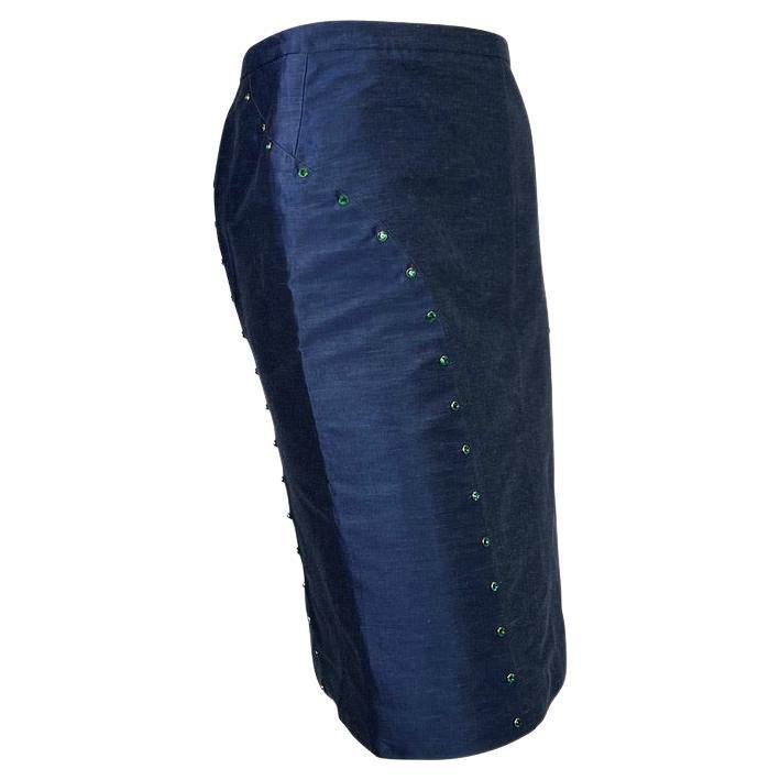 Violet Jupe Chambray Gianni Versace by Donatella Green à strasss, P/E 2000 en vente