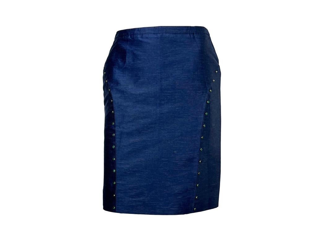 Jupe Chambray Gianni Versace by Donatella Green à strasss, P/E 2000 Excellent état - En vente à West Hollywood, CA