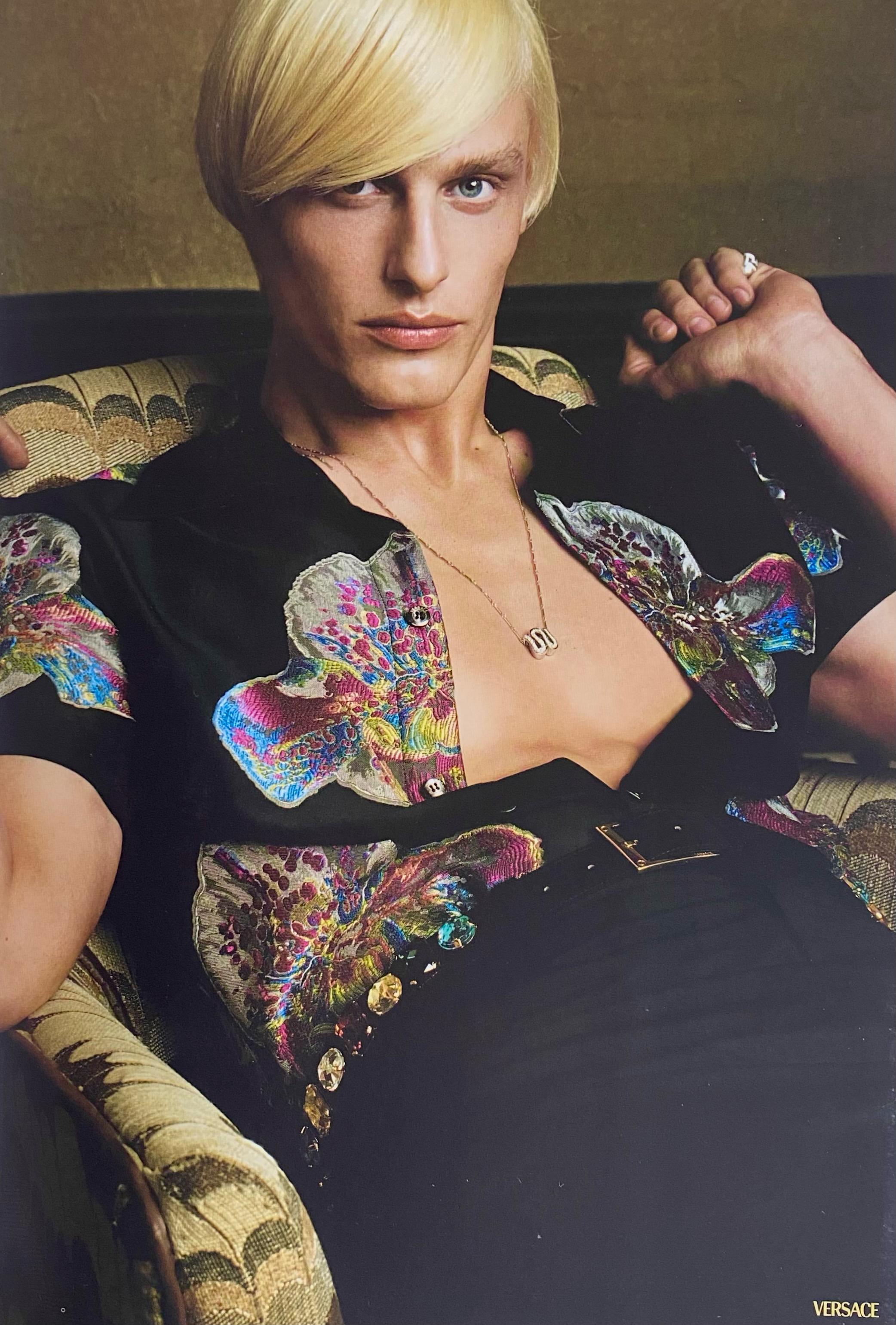 Presenting a rare jeweled suede belt designed by Donatella Versace for the Gianni Versace Spring/Summer 2000 collection. This belt debuted as look number 45 on the season's runway and was featured in the ad campaign on Richard Gladys, shot by Steven
