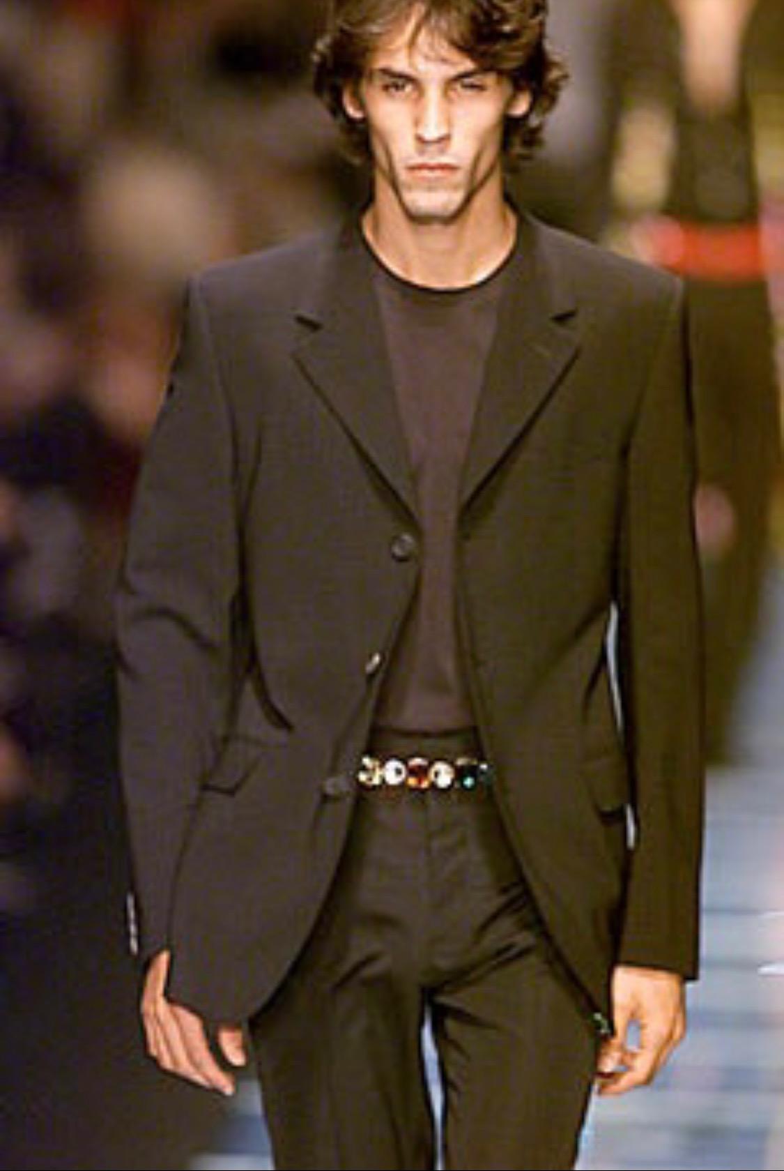 Black S/S 2000 Gianni Versace by Donatella Jewel Rhinestone Suede Belt Mens Documented For Sale