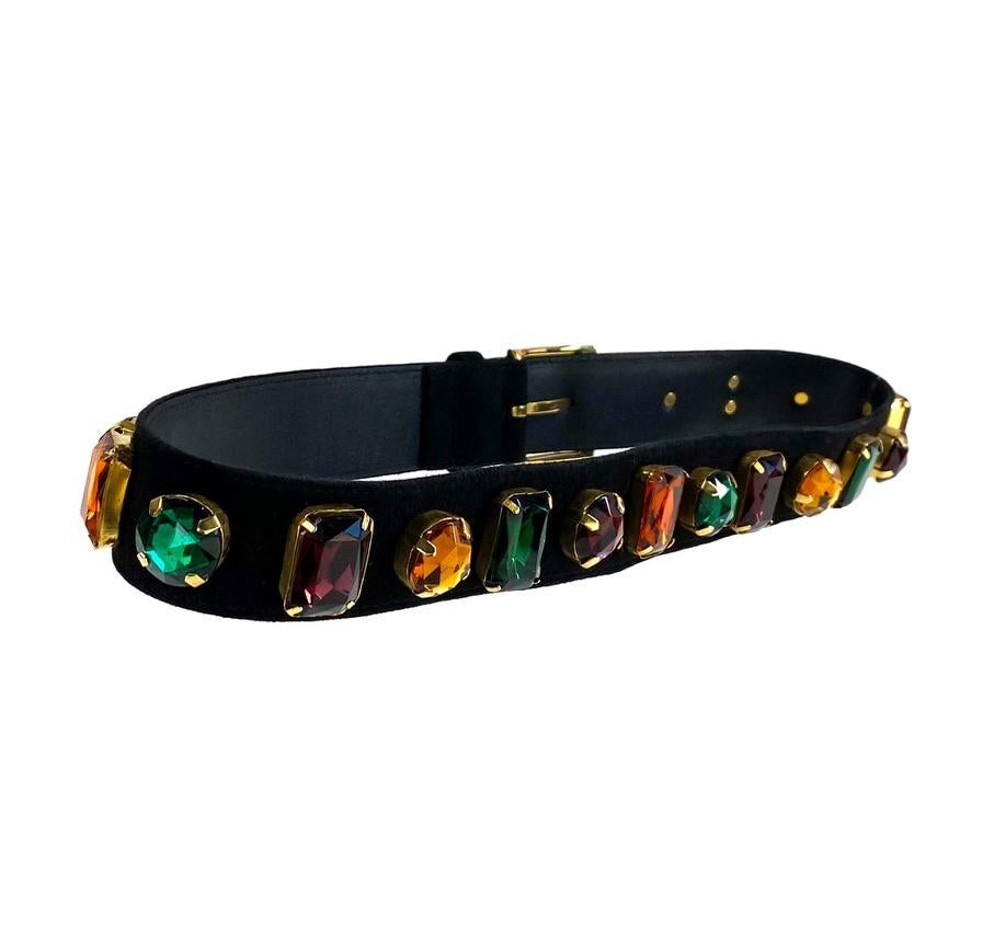 S/S 2000 Gianni Versace by Donatella Jewel Rhinestone Suede Belt Mens Documented In Excellent Condition For Sale In West Hollywood, CA