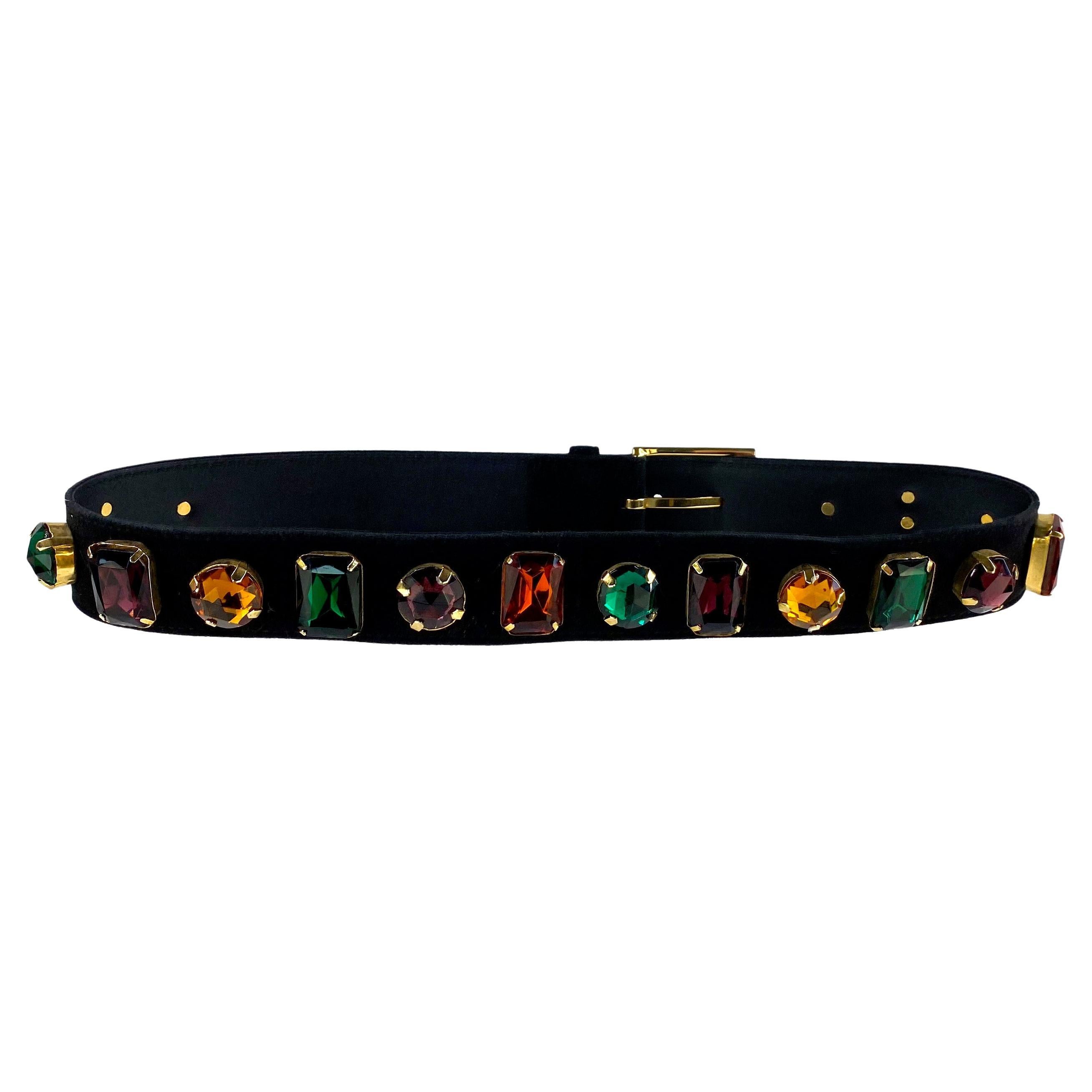 S/S 2000 Gianni Versace by Donatella Jewel Rhinestone Suede Belt Mens Documented For Sale