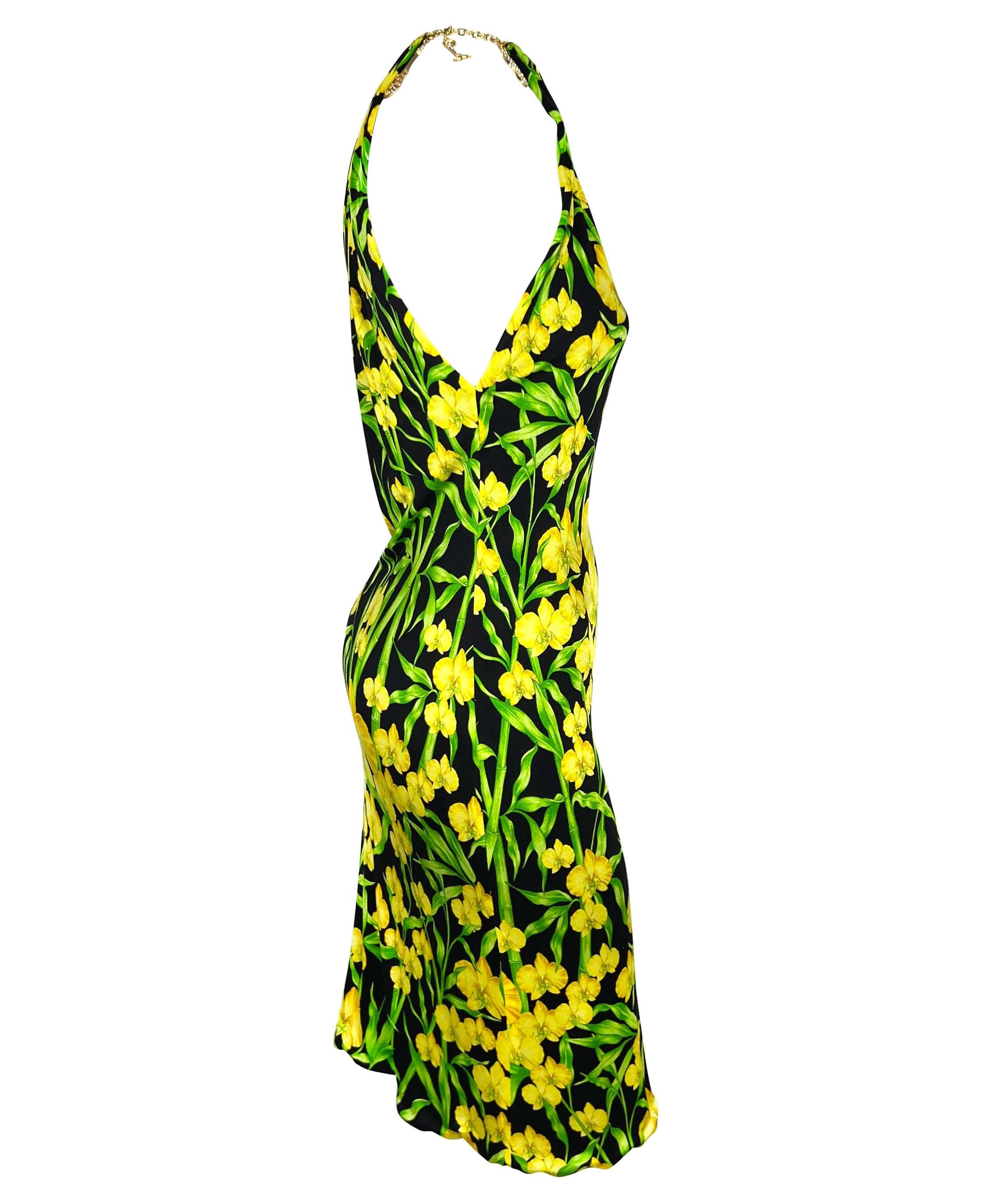 S/S 2000 Gianni Versace by Donatella Jungle Yellow Orchid Stretch Charm Dress In Good Condition In West Hollywood, CA