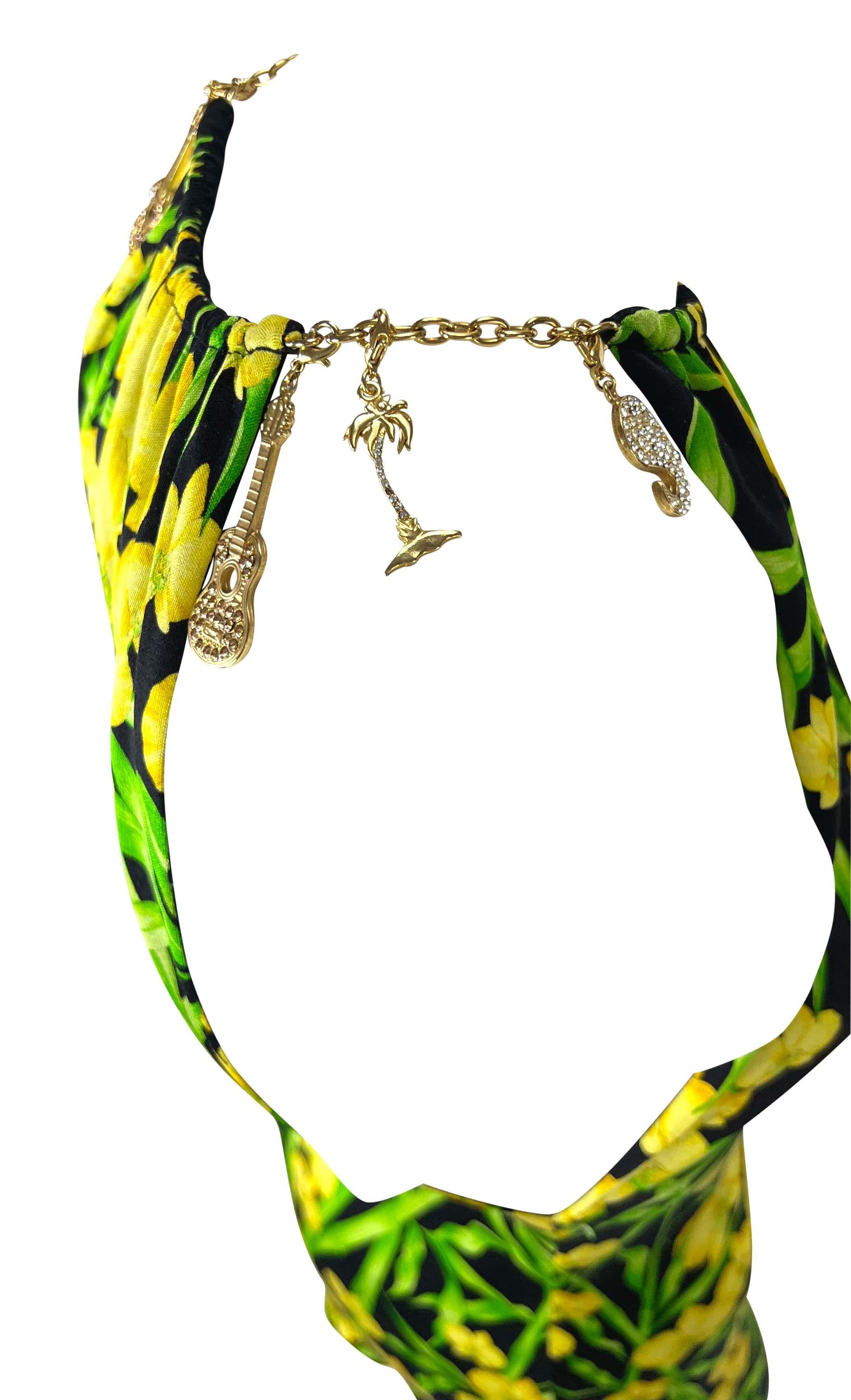 Women's S/S 2000 Gianni Versace by Donatella Jungle Yellow Orchid Stretch Charm Dress For Sale