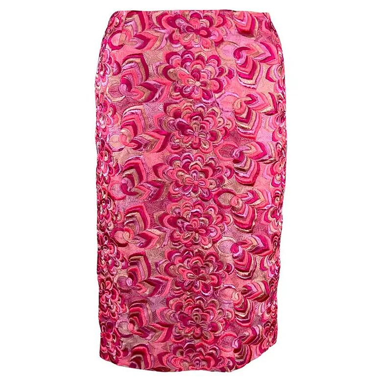F/S 2000 Gianni Versace by Donatella Neonrosa, floral bestickter Rock mit Blumenstickerei
