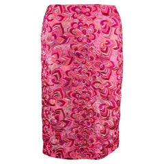 S/S 2000 Gianni Versace by Donatella Falda Bordada Floral Rosa Neón
