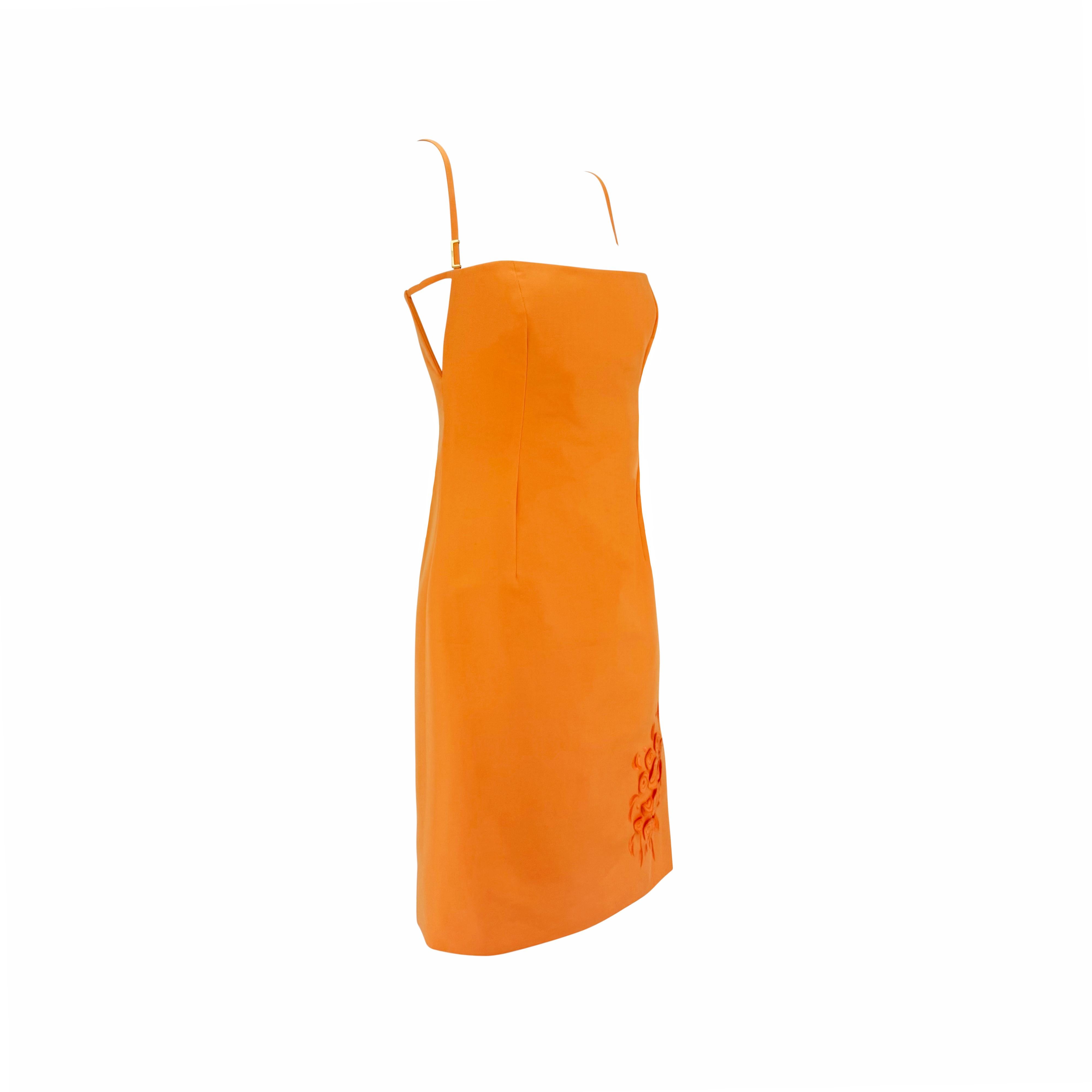 S/S 2000 Gianni Versace for Donatella Versace for Gianni Versace for Gianni Versace for Gianni Versace for Gianni Versace by Donatella Orange Cotton Cutout Floral Dress Pour femmes en vente