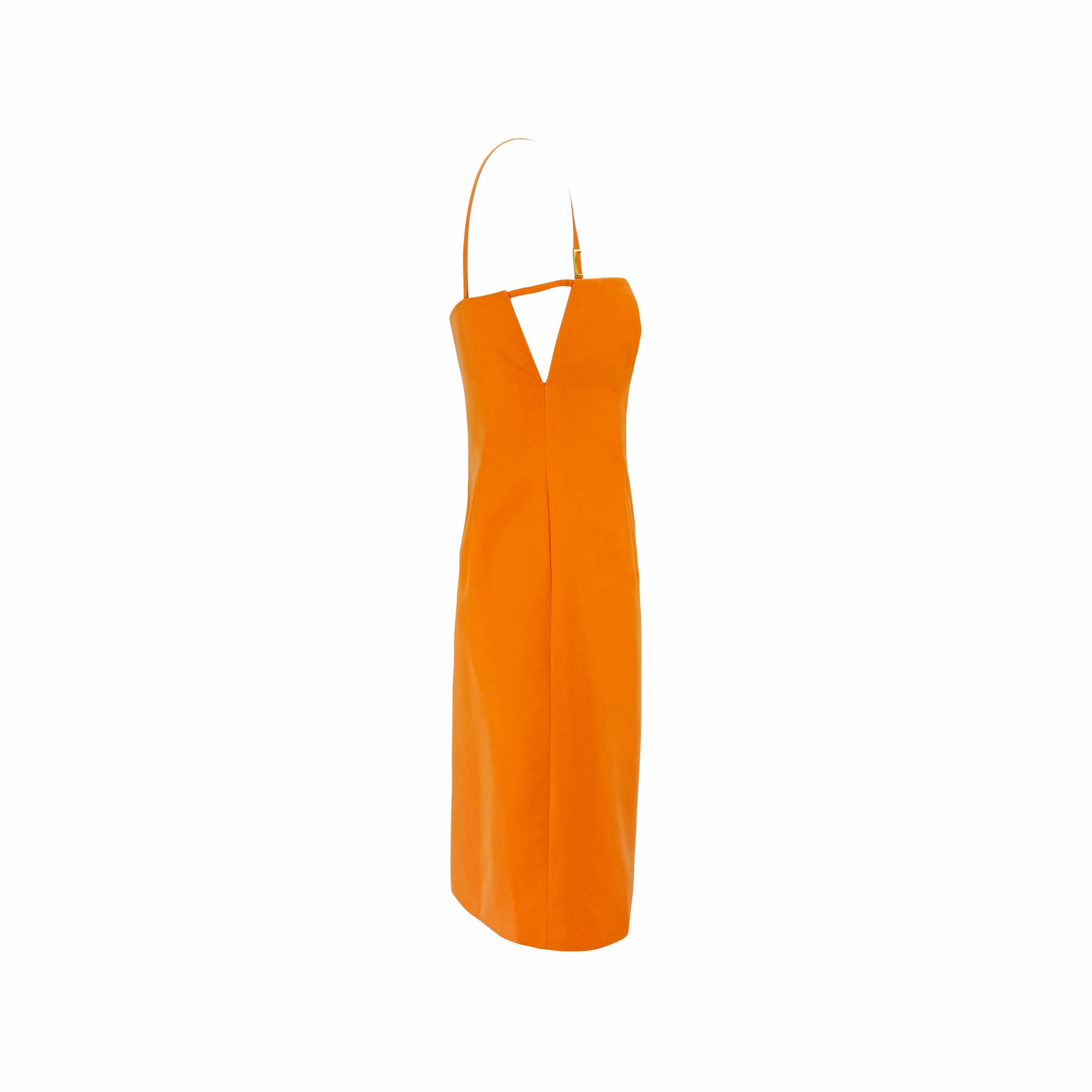 S/S 2000 Gianni Versace for Donatella Versace for Gianni Versace for Gianni Versace for Gianni Versace for Gianni Versace by Donatella Orange Cotton Cutout Floral Dress en vente 2