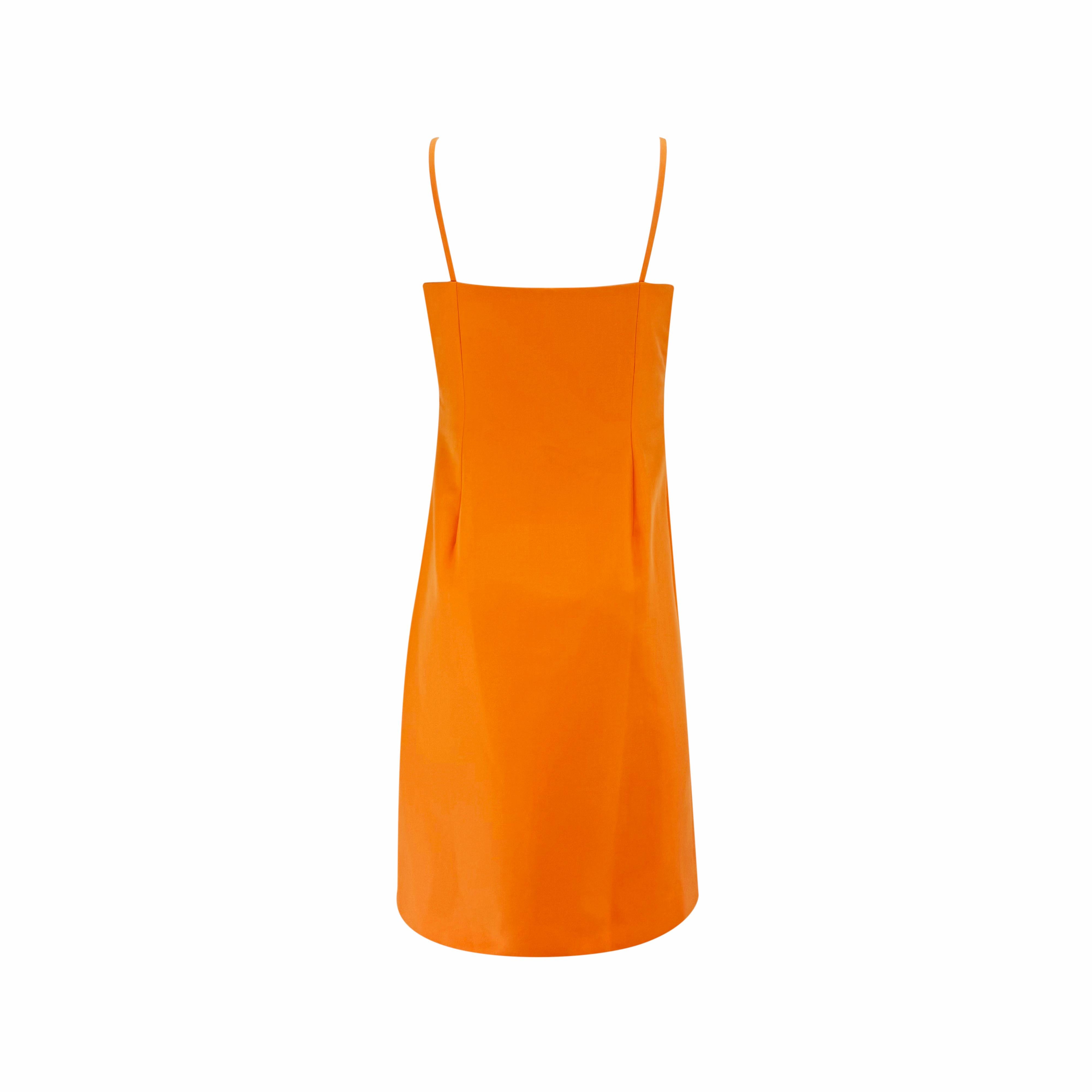 S/S 2000 Gianni Versace for Donatella Versace for Gianni Versace for Gianni Versace for Gianni Versace for Gianni Versace by Donatella Orange Cotton Cutout Floral Dress en vente 3