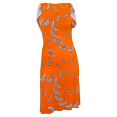 Robe évasée Gianni Versace by Donatella Orange Viscose imprimé papillons, P/E 2000
