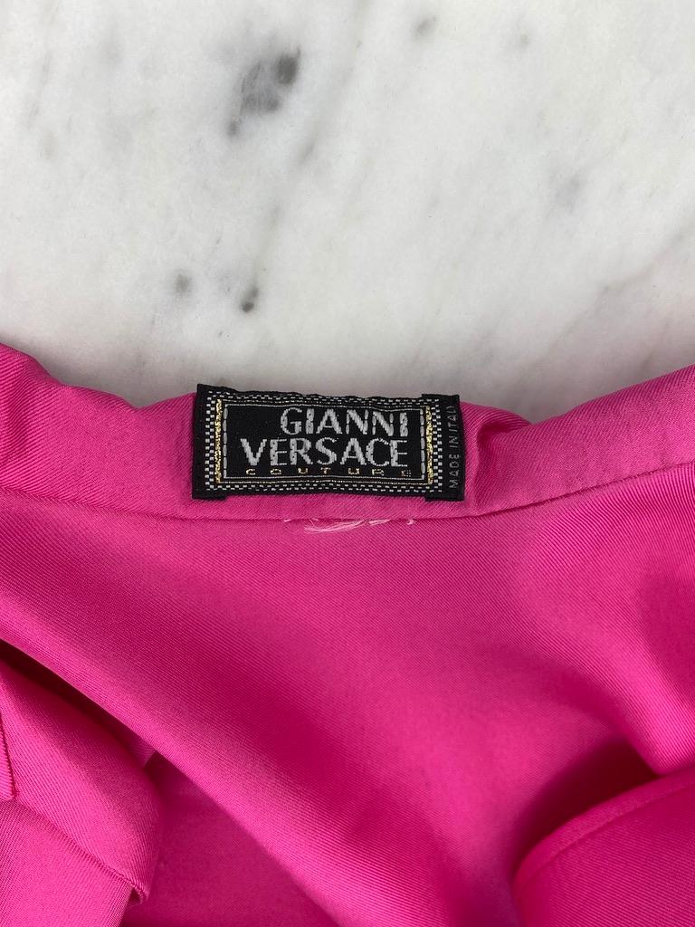 S/S 2000 Gianni Versace by Donatella Pink Satin Crystal Plunge Top Runway 7